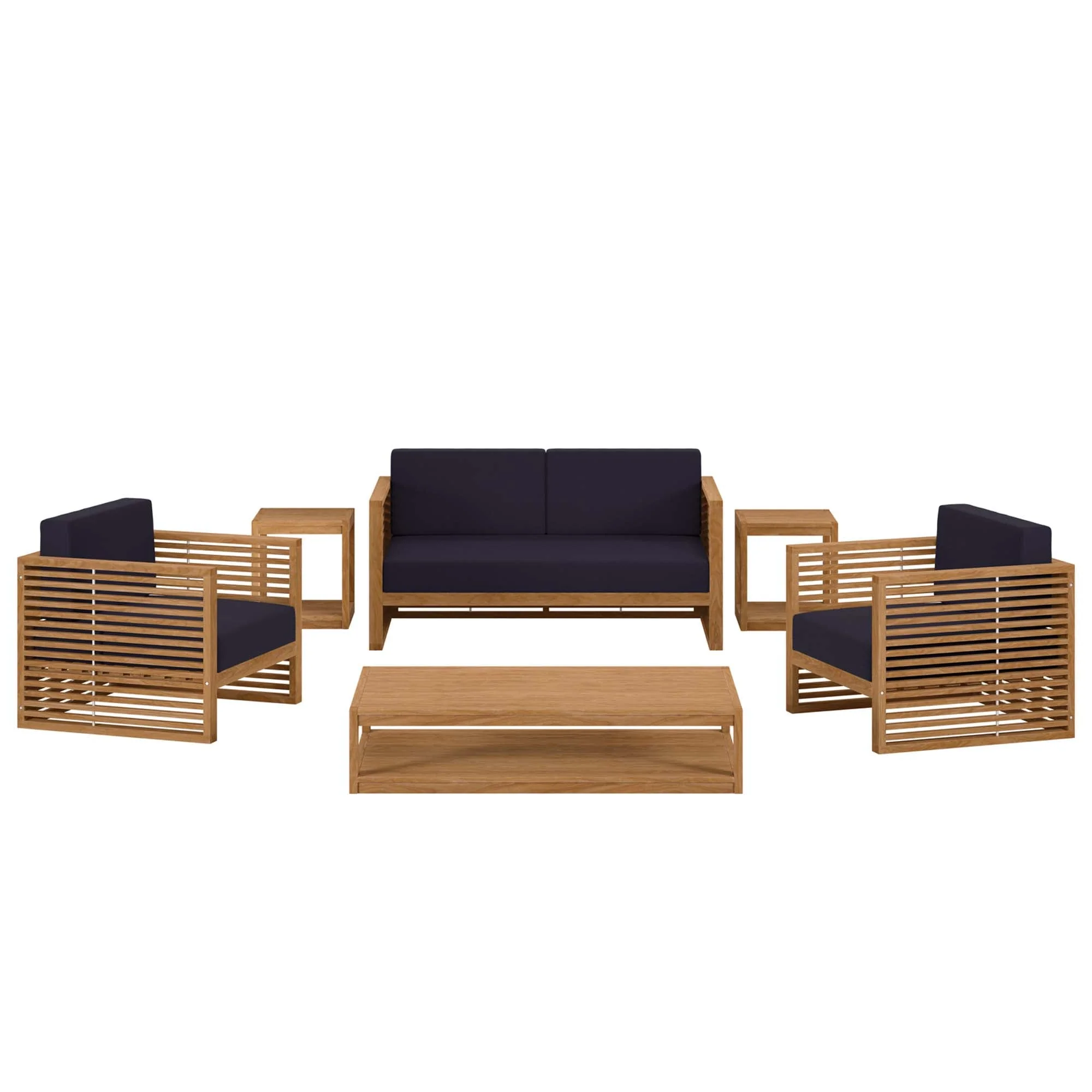 6-Piece Natural Teak Wood Outdoor Patio Furniture Set for Garden and Deck