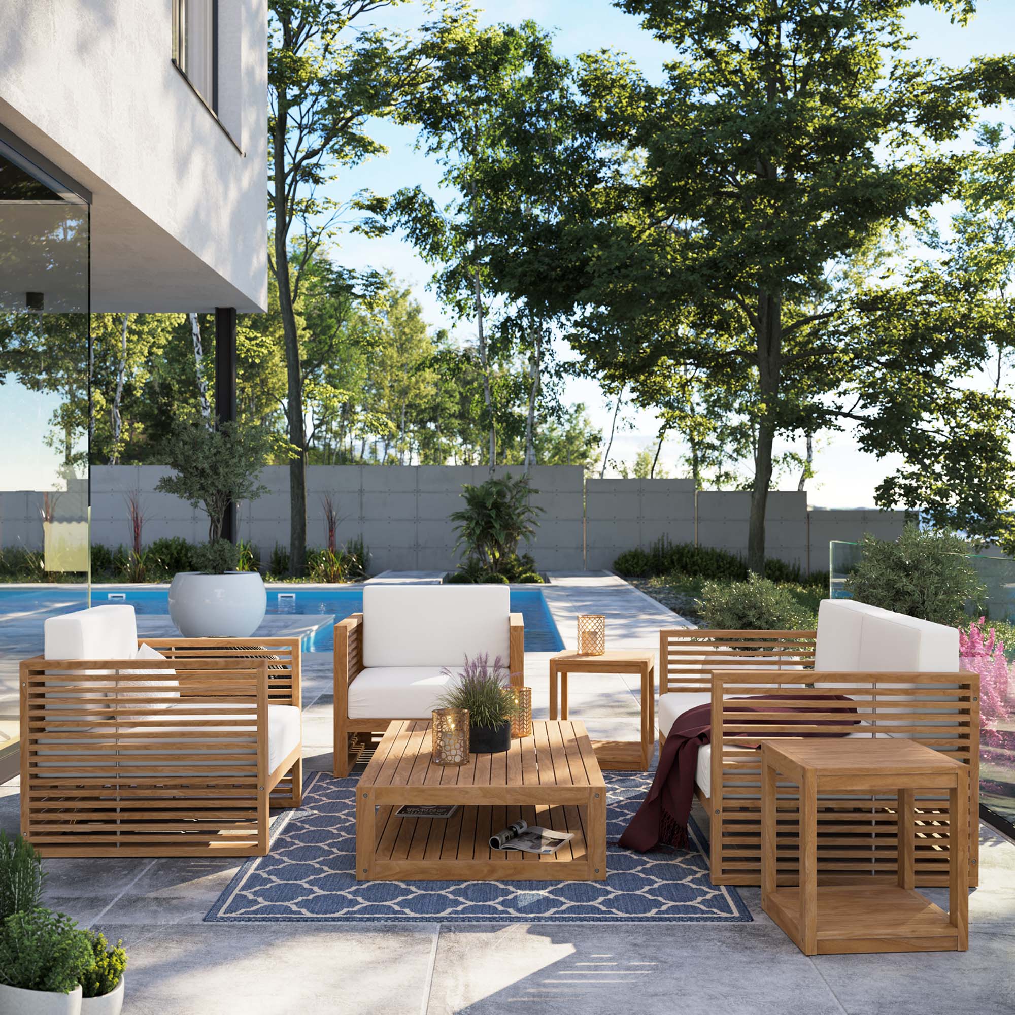 6-Piece Natural Teak Wood Outdoor Patio Furniture Set for Garden and Deck - Image 51