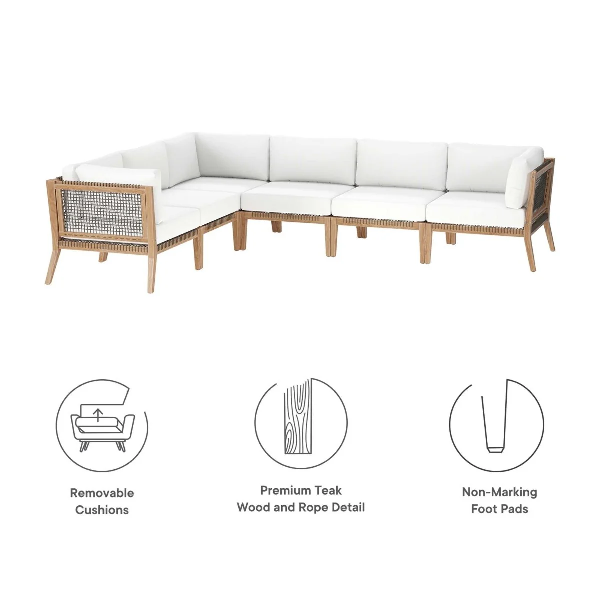 6-Piece Outdoor Patio Teak Wood Sectional Sofa, Modular Design for Outdoor Living - Image 2