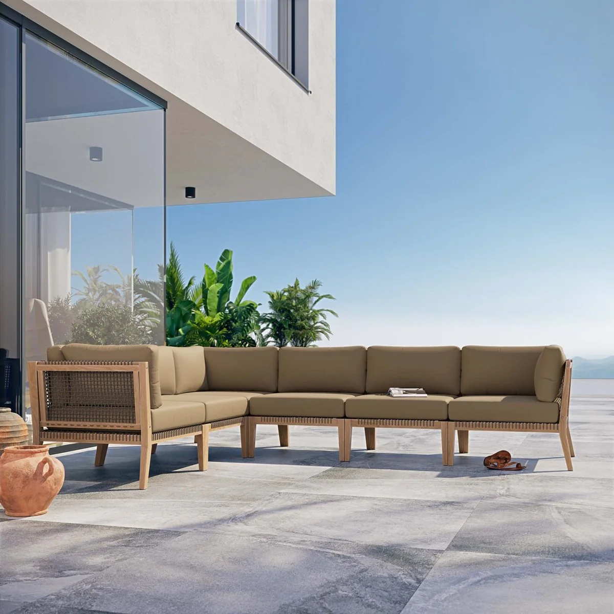 6-Piece Outdoor Patio Teak Wood Sectional Sofa, Modular Design for Outdoor Living - Image 33