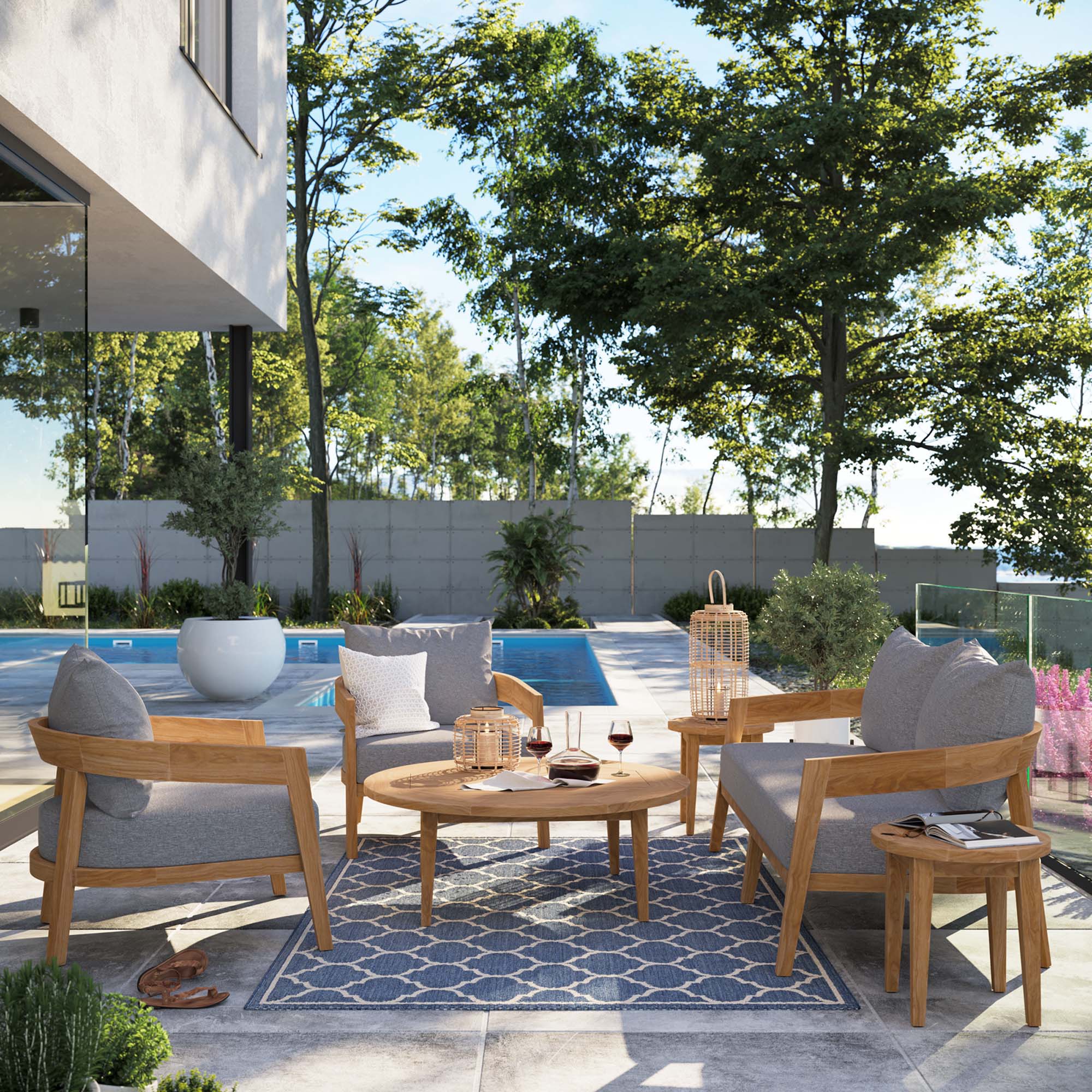 6-Piece Outdoor Teak Wood Patio Seating Set - Image 31