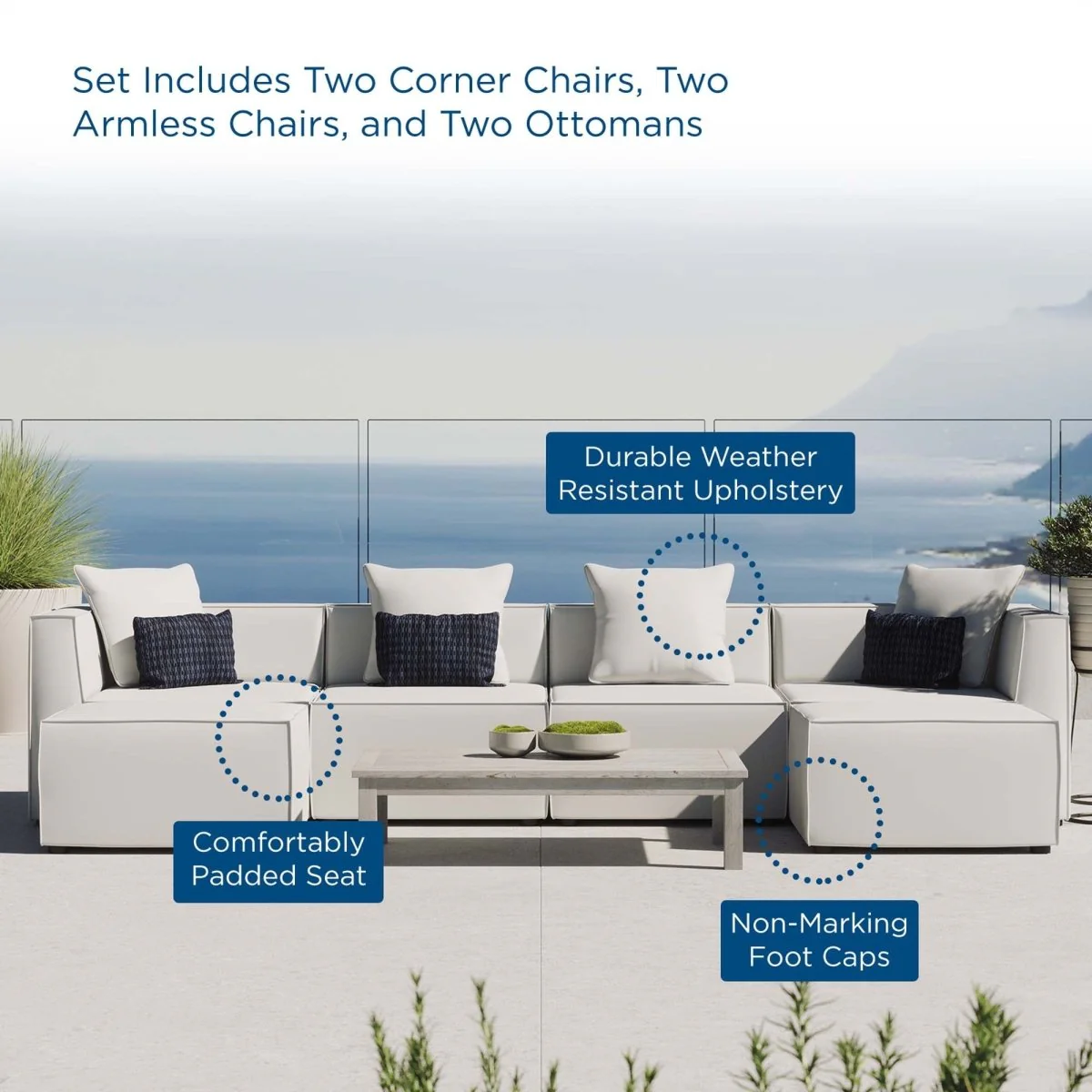 6-Piece Outdoor Upholstered Aluminum Sectional Sofa with Cushioned Seating - Image 14