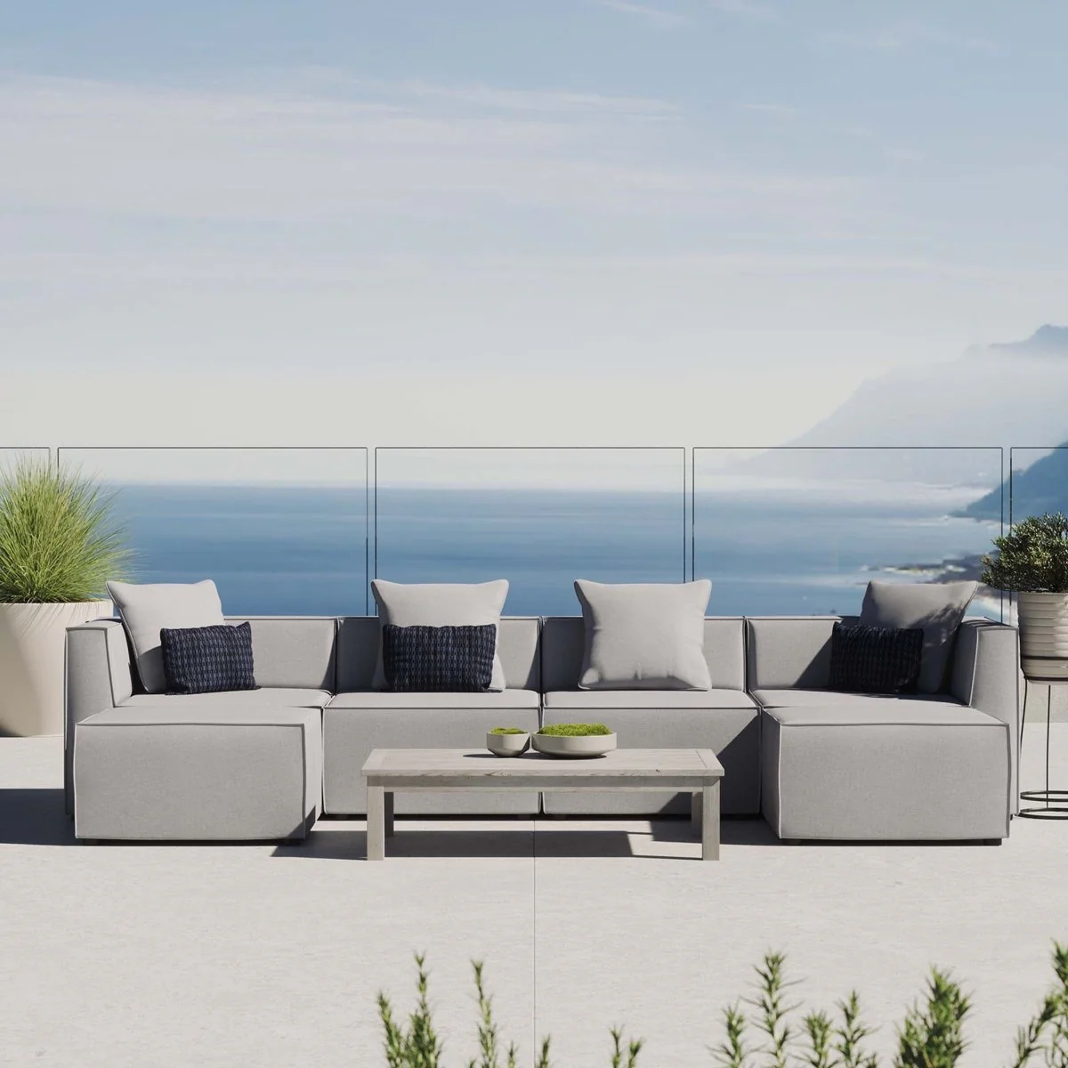 6-Piece Outdoor Upholstered Aluminum Sectional Sofa with Cushioned Seating - Image 36