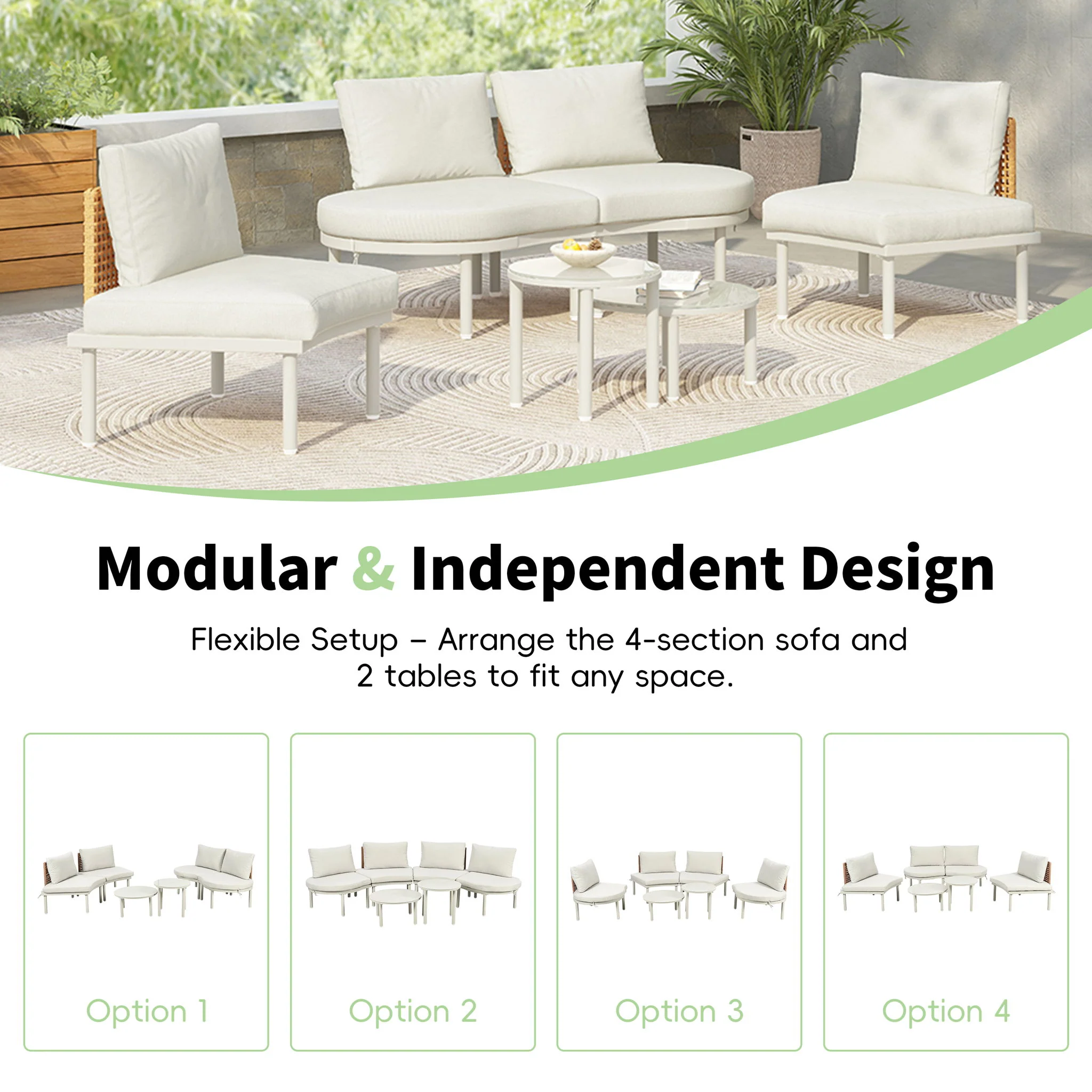 6 Piece Patio Set, Half Moon Outdoor Sectional Sofa With 2 High Low Coffee Tables, 4 Pillows & Cushions - Image 17
