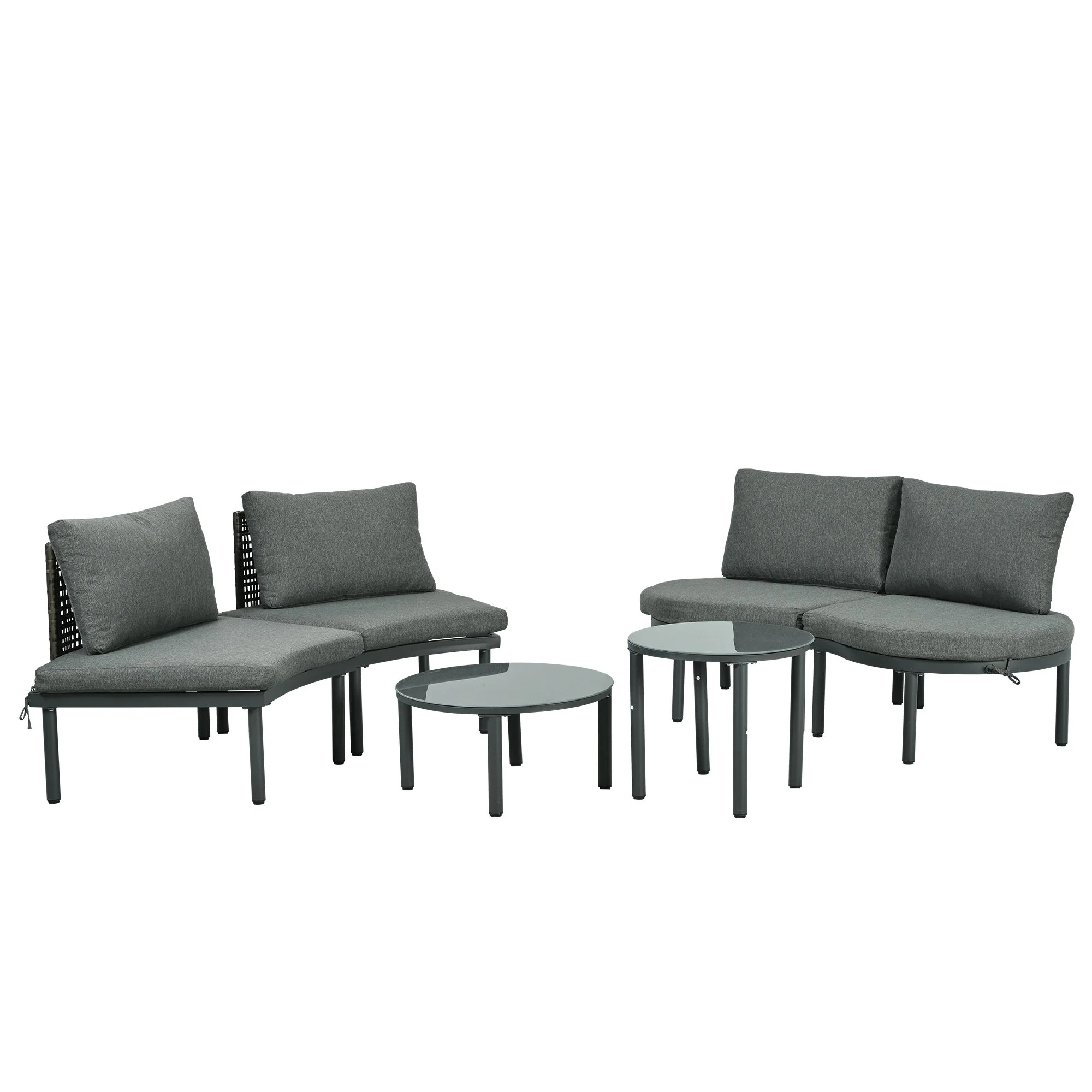 6 Piece Patio Set, Half Moon Outdoor Sectional Sofa With 2 High Low Coffee Tables, 4 Pillows & Cushions - Image 9