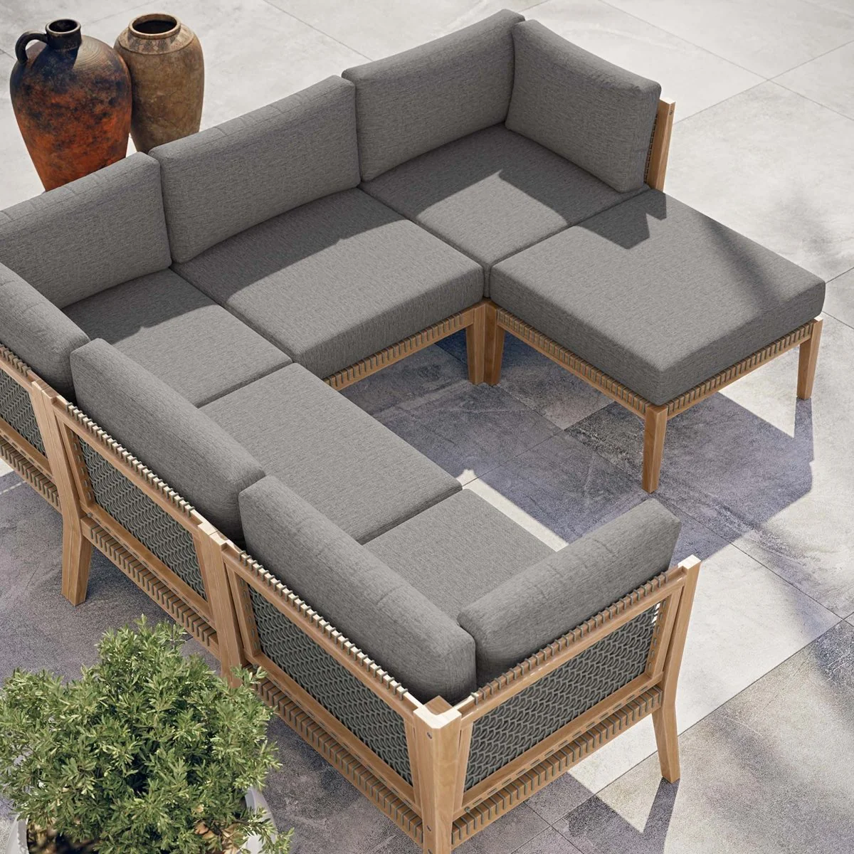 6-Piece Teak Outdoor Sectional Sofa Set, Modular Design for Patio and Deck - Image 31