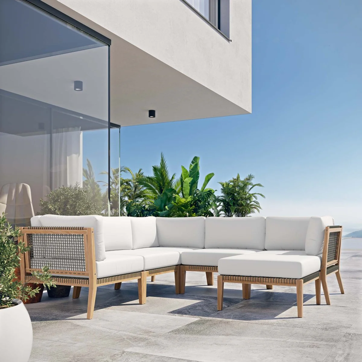 6-Piece Teak Outdoor Sectional Sofa Set, Modular Design for Patio and Deck - Image 56