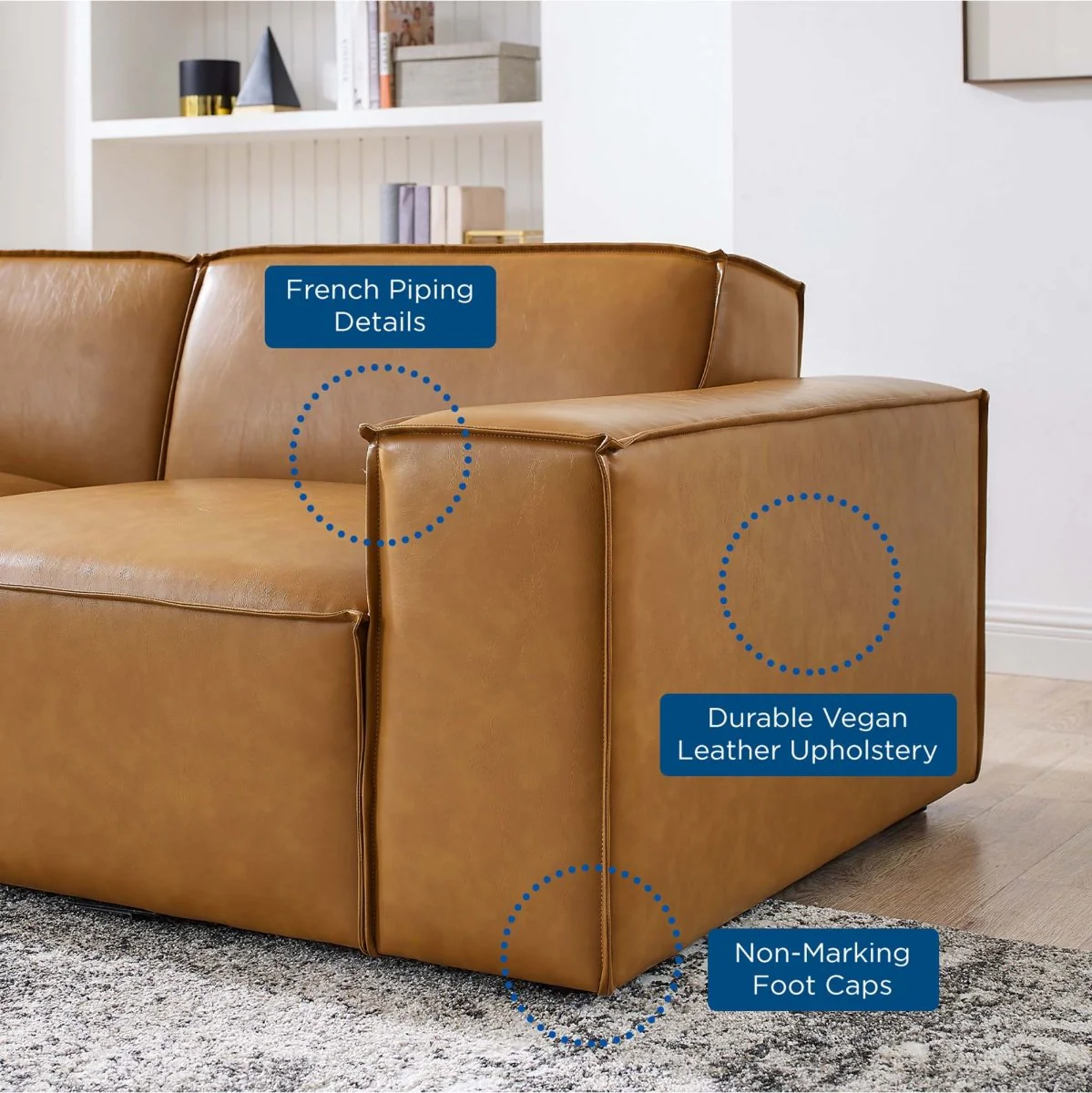 6-Piece Vegan Leather Modular Sectional Sofa 163 Inch in Tan - Image 2