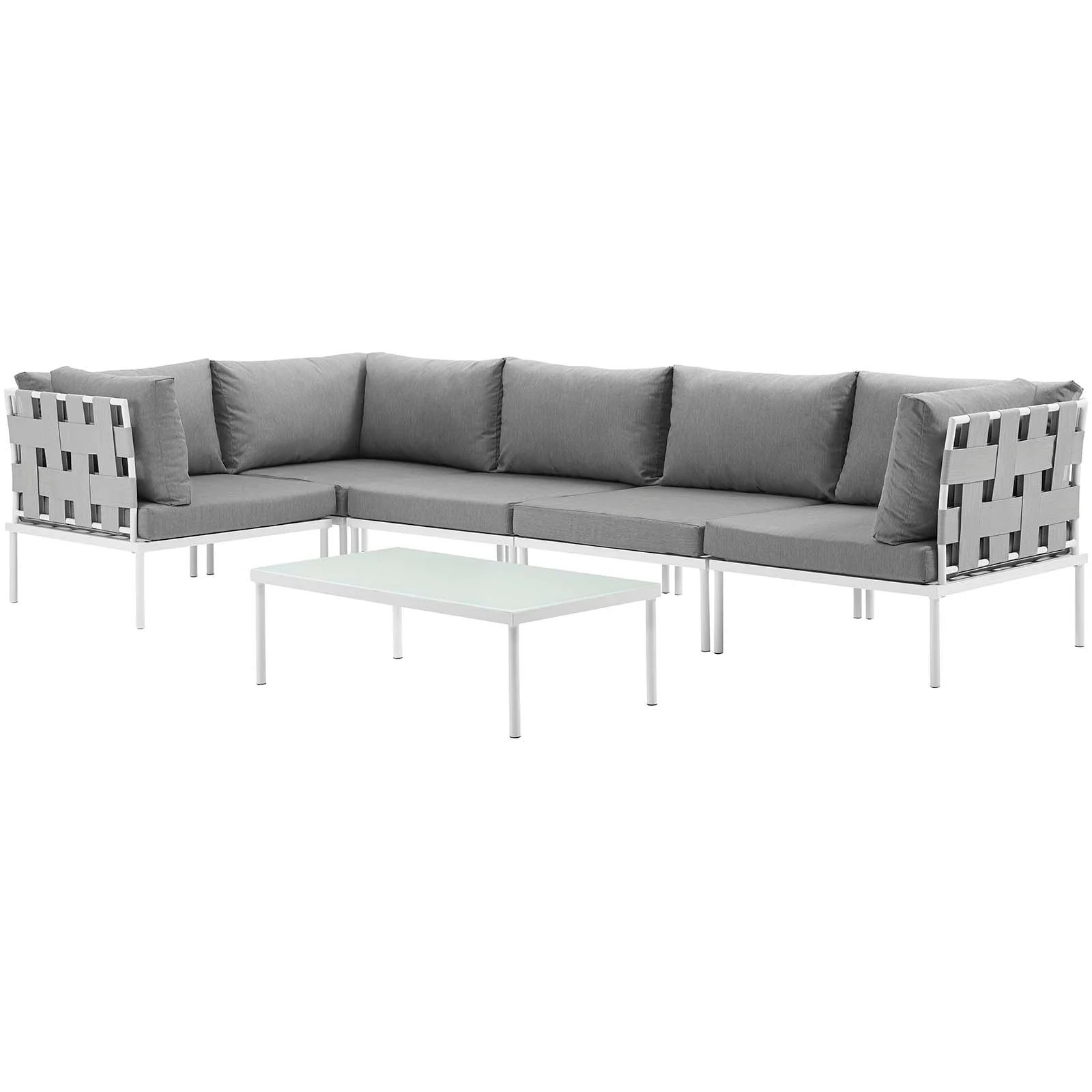 6-Piece White Aluminum Patio Sectional Sofa Set with Cushions Included - Image 16
