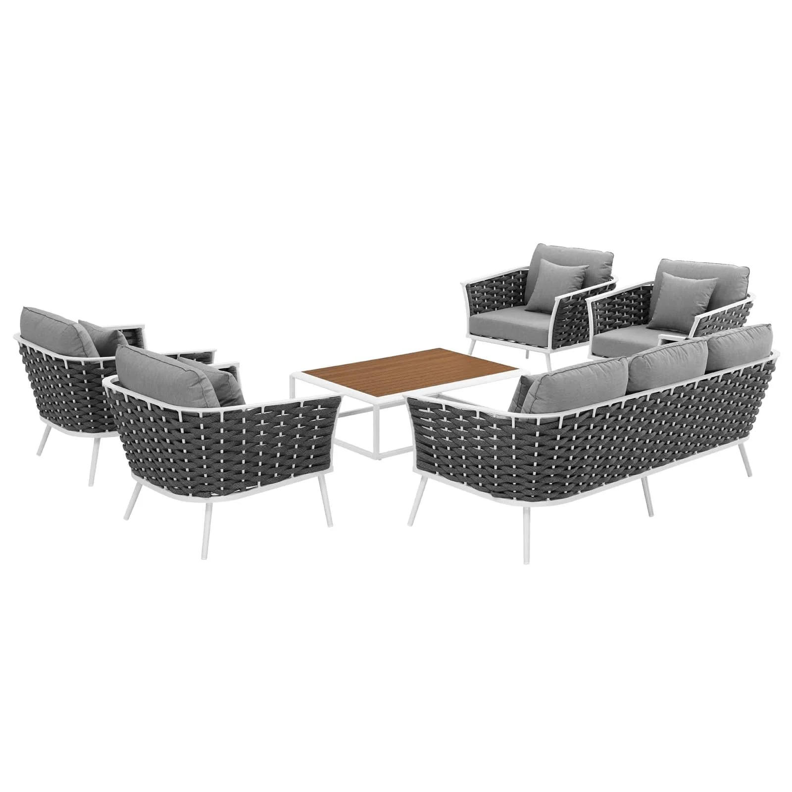 6-Piece White Gray Outdoor Patio Aluminum Sectional Sofa Set - Image 7