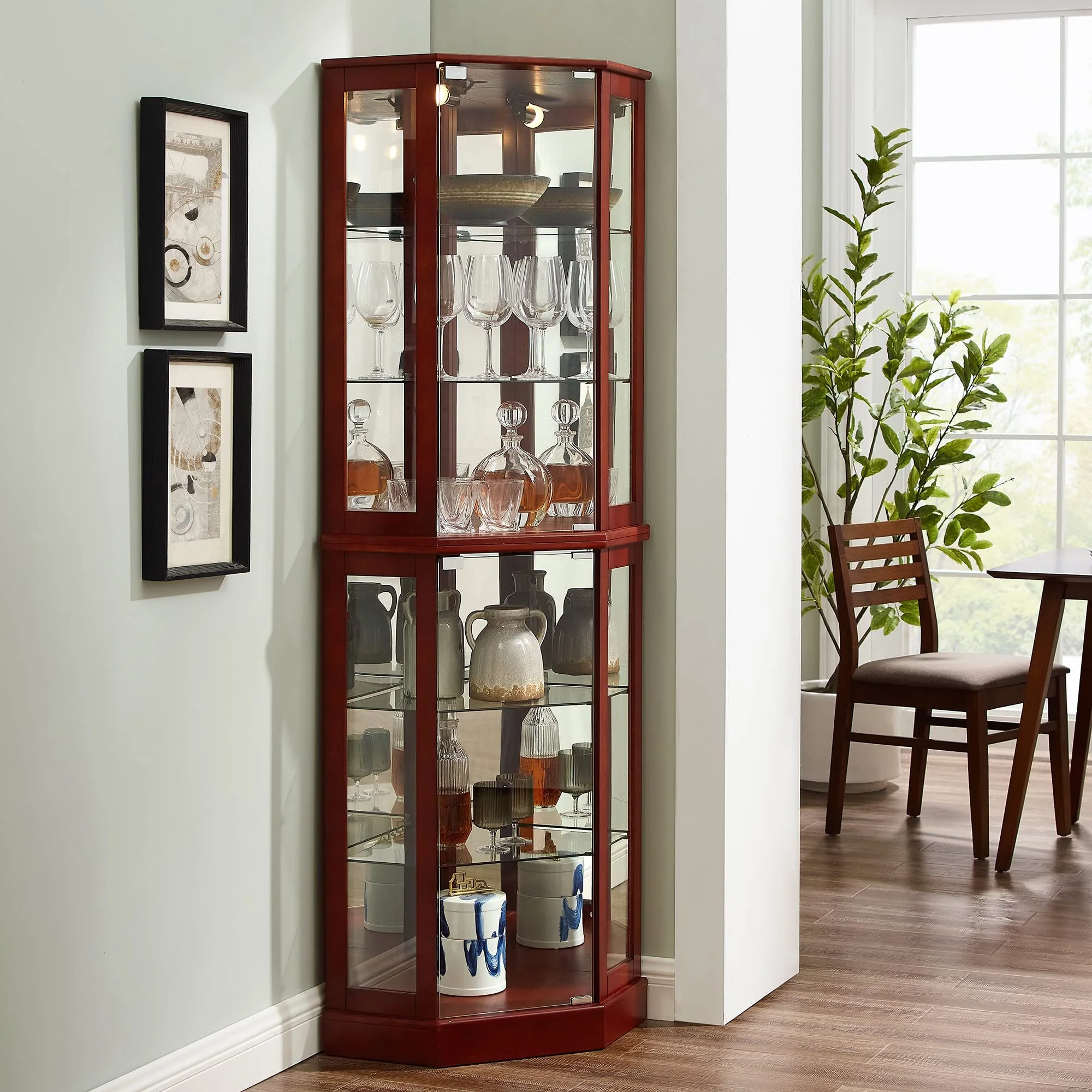 6 Shelf Corner Curio Display Cabinet With Lights, Mirrors And Adjustable Shelves (E26 Light Bulb Not Included) - Image 9