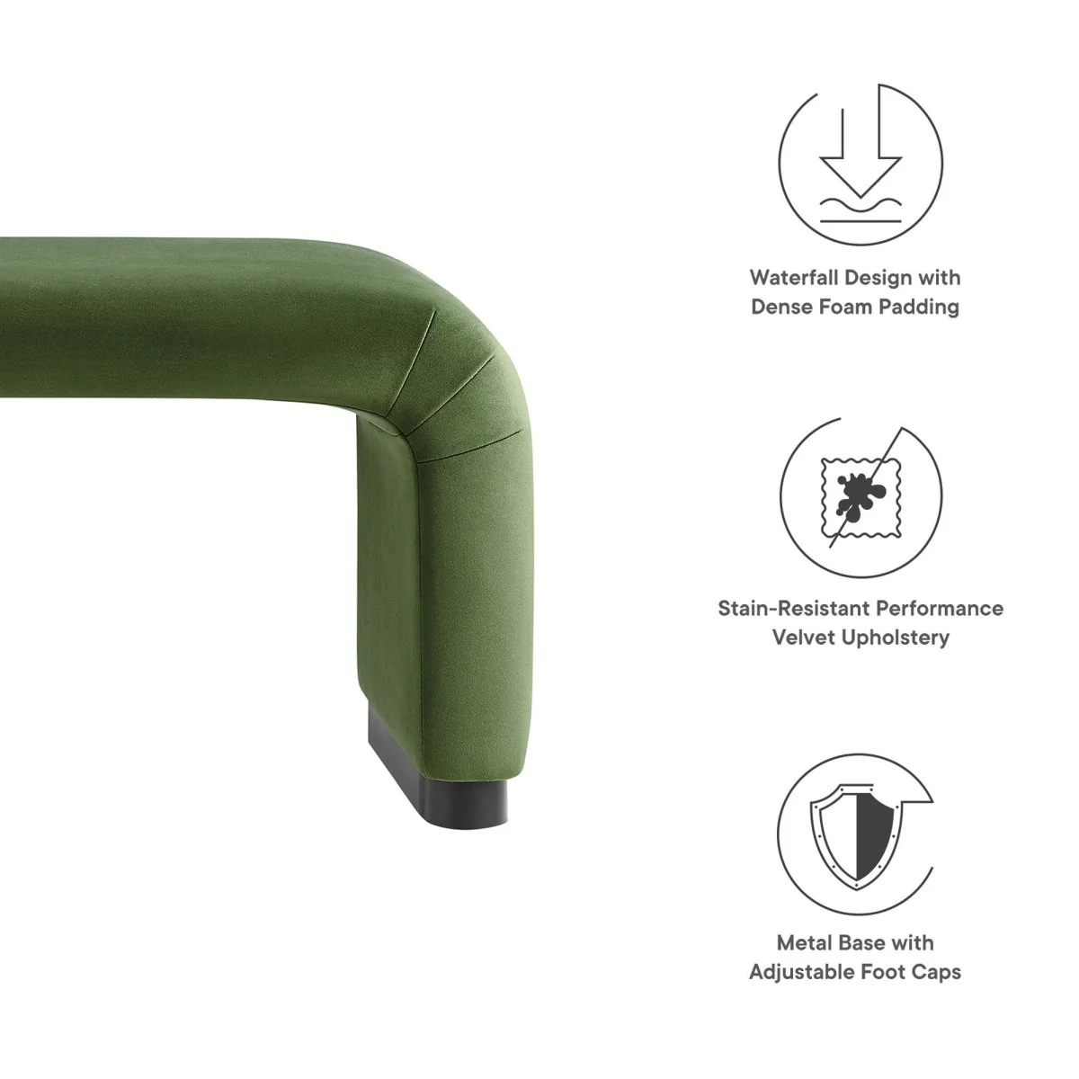 60 Inch Performance Velvet Waterfall Long Bench with Metal Base - Image 14