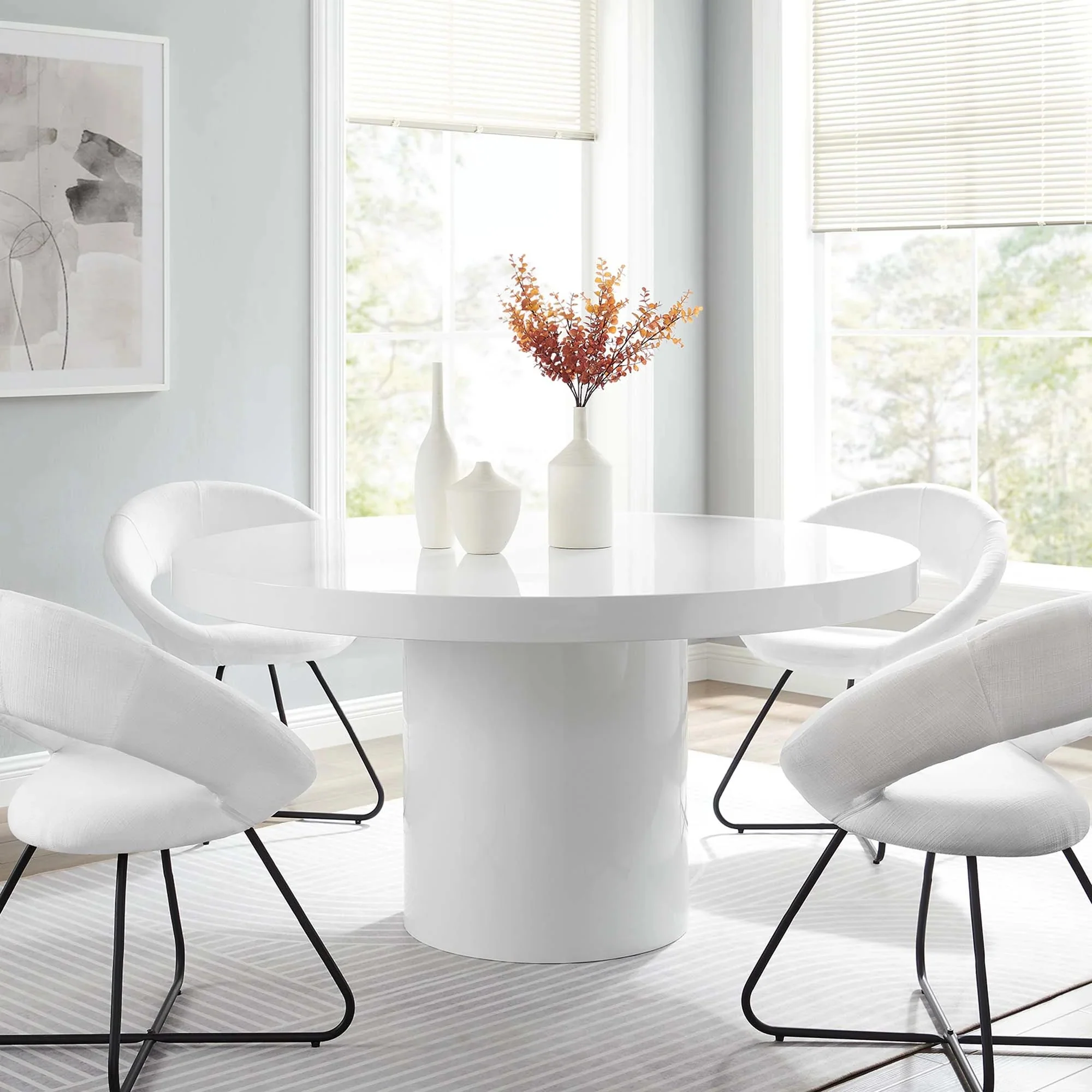 60 Inch Round Modern High Gloss MDF Dining Table - Image 21