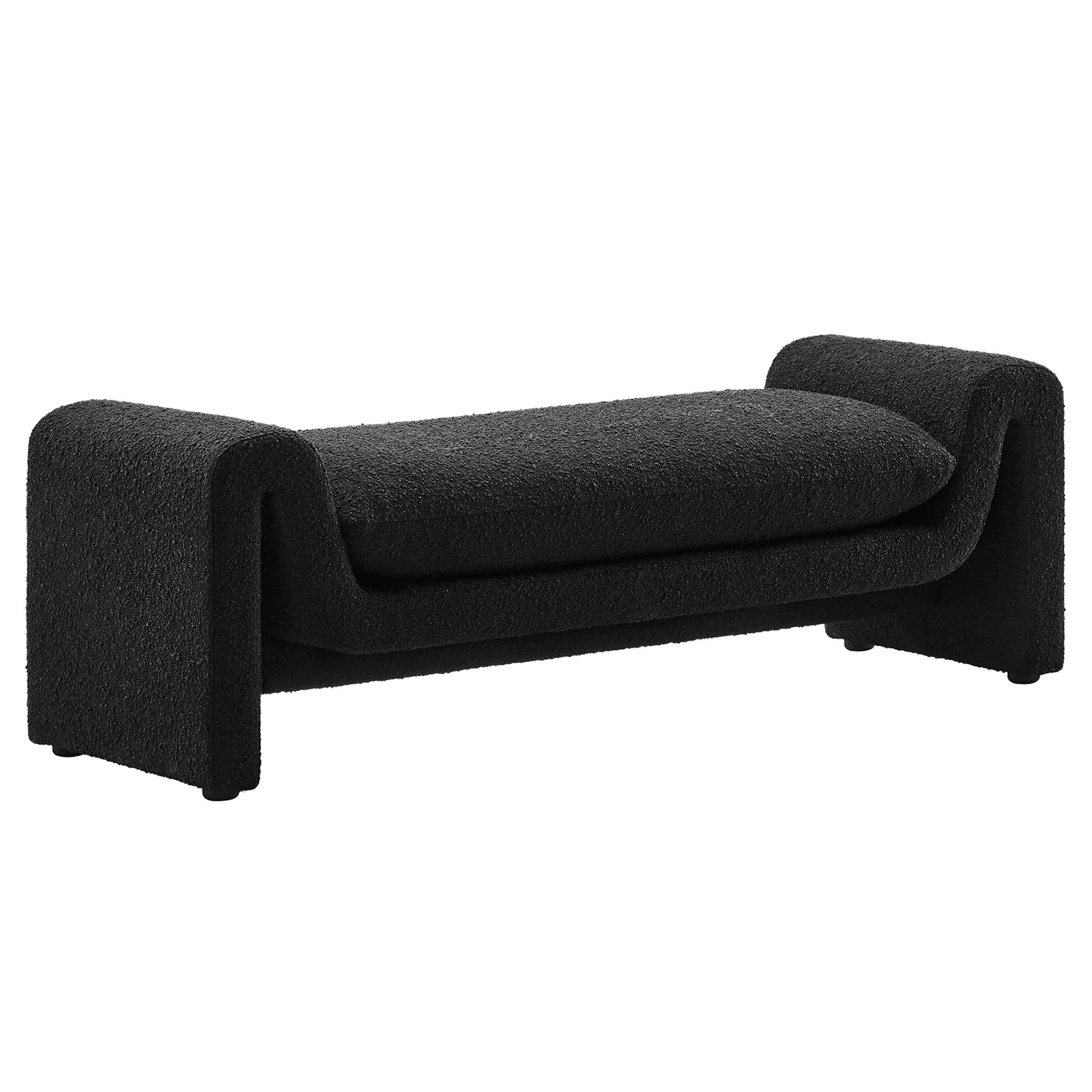 60 Inch Wavy Boucle Fabric Bench with Removable Cushion and Rounded Silhouette