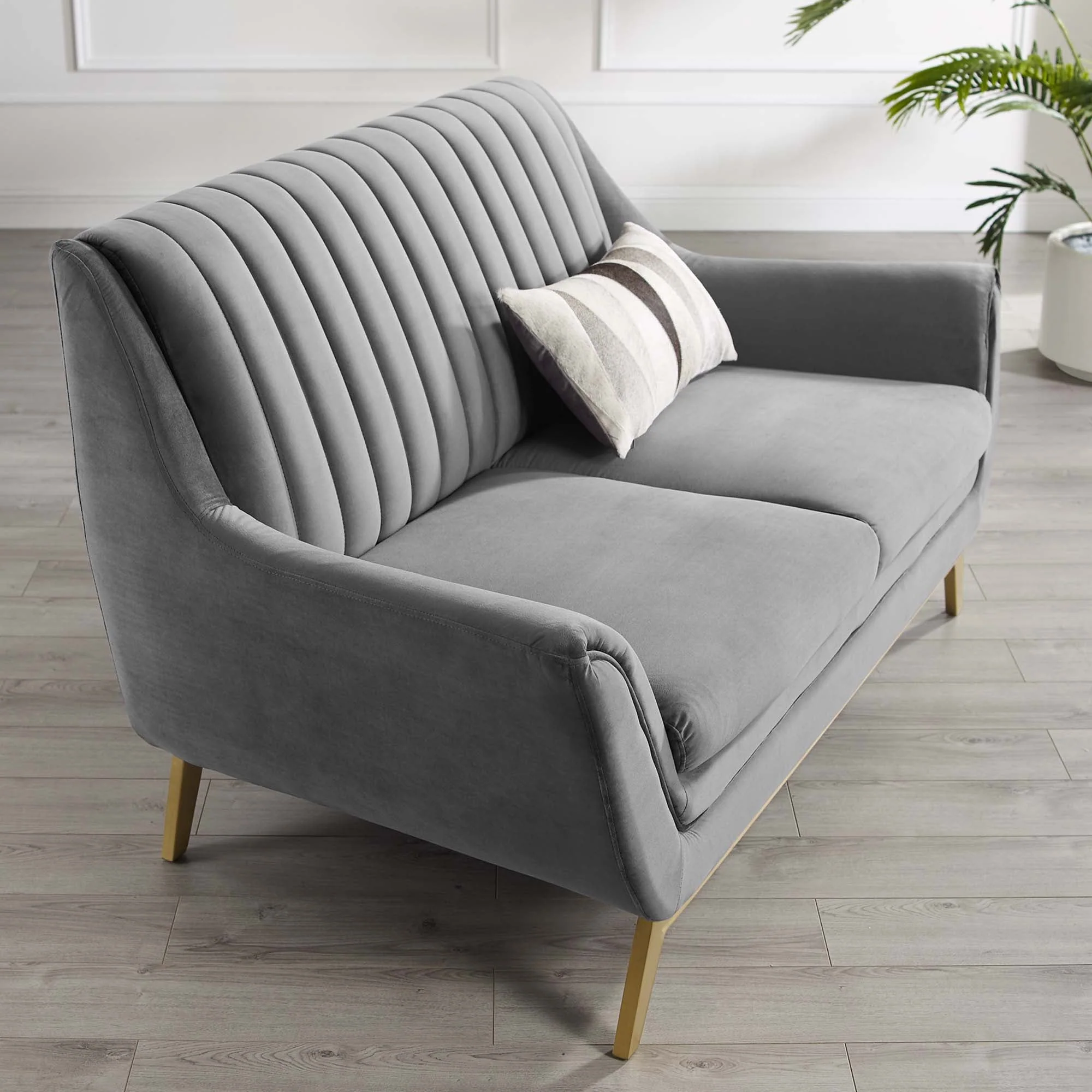 60 Inch Winsome Channel Tufted Performance Velvet Loveseat in Gray - Image 2