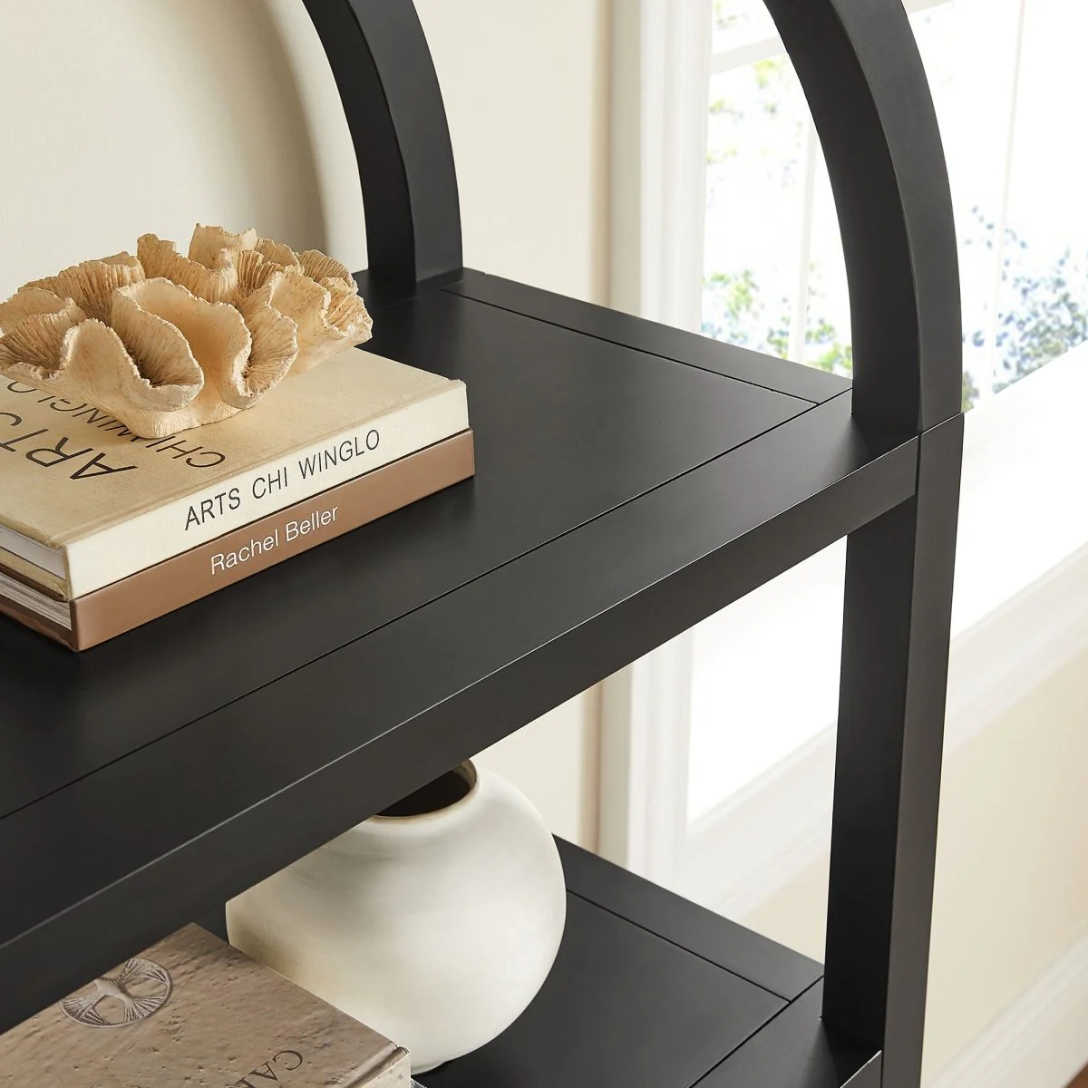 60" Tall Arched Sculptural Pine Wood Bookshelf - Image 11