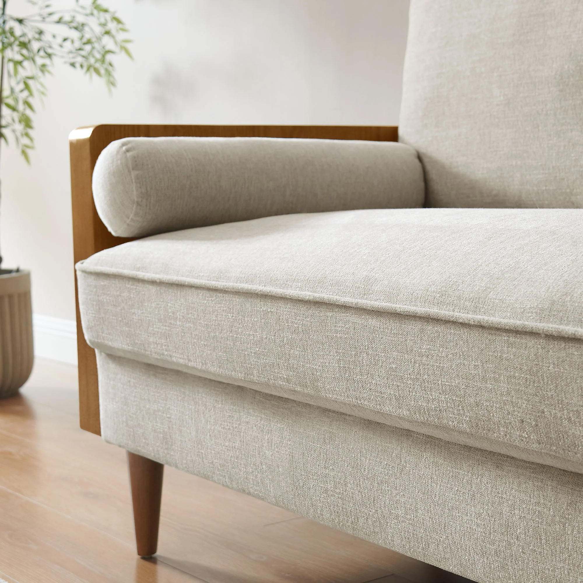 61 Inch Mid-Century Modern Heathered Weave Fabric Loveseat - Image 4