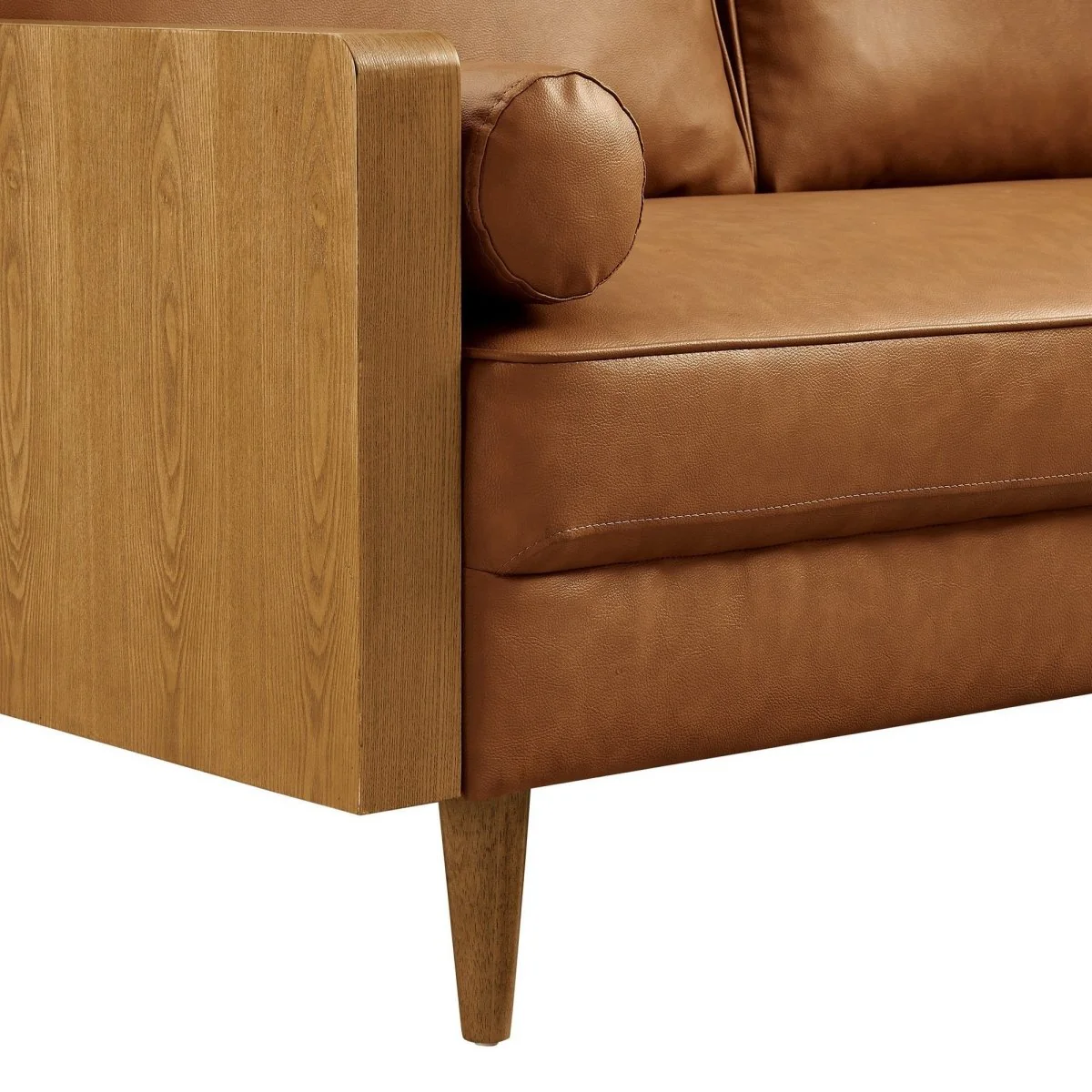61 Inch Mid-Century Modern Upholstered Vegan Leather Loveseat - Image 6