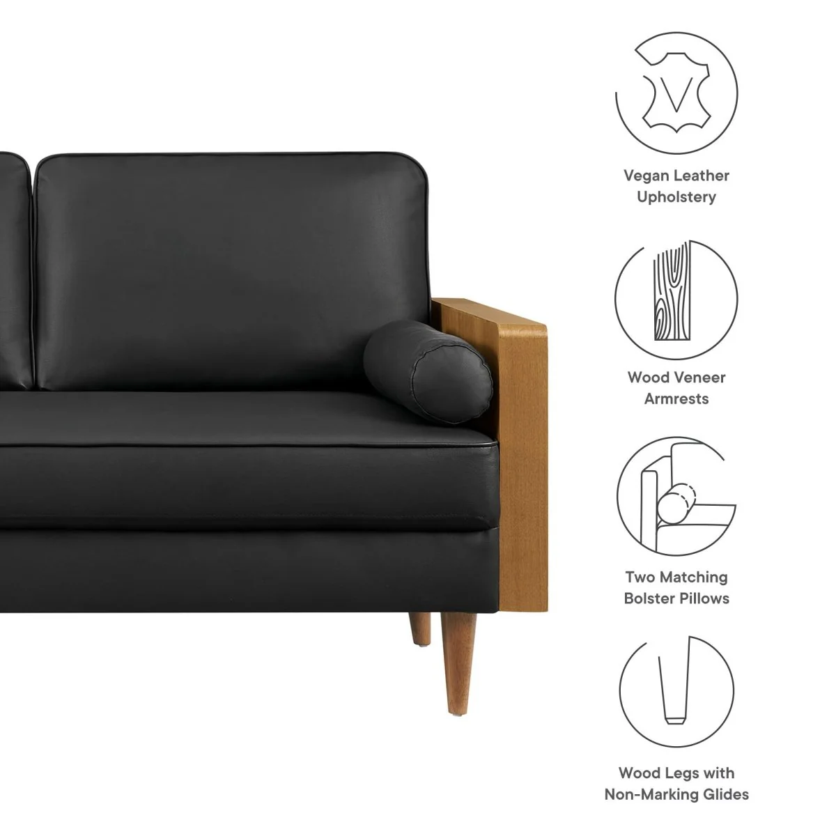 61 Inch Mid-Century Modern Upholstered Vegan Leather Loveseat - Image 9