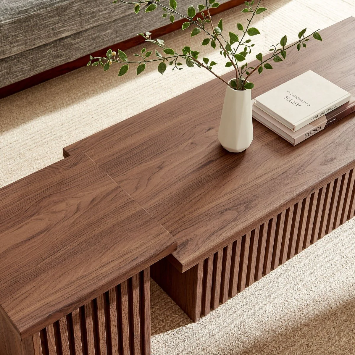 61 Inch Mid-Century Slat-Base Nesting Coffee Table Set - Image 10