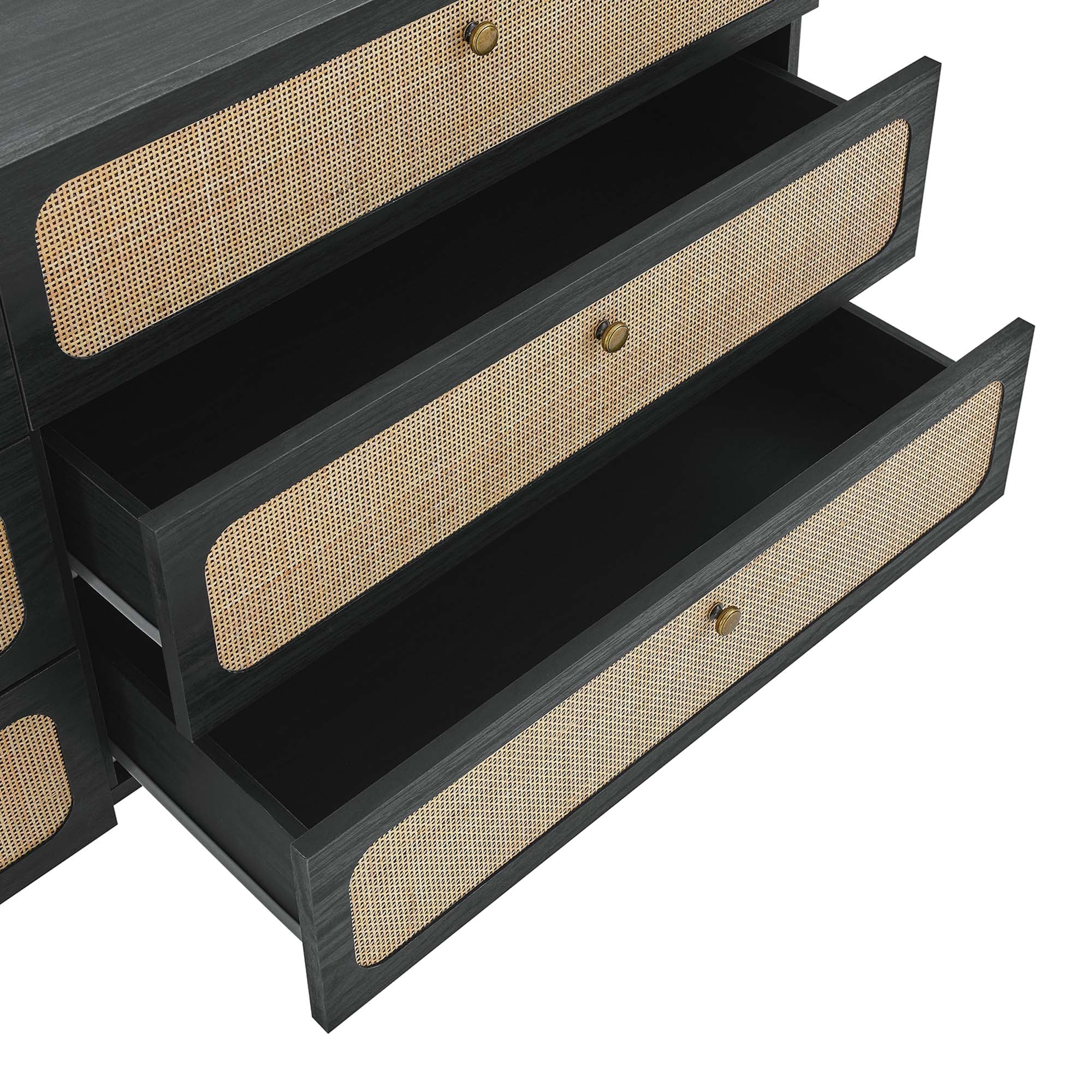 62" Black Oval Rattan 6-Drawer Bedroom Dresser - Image 6