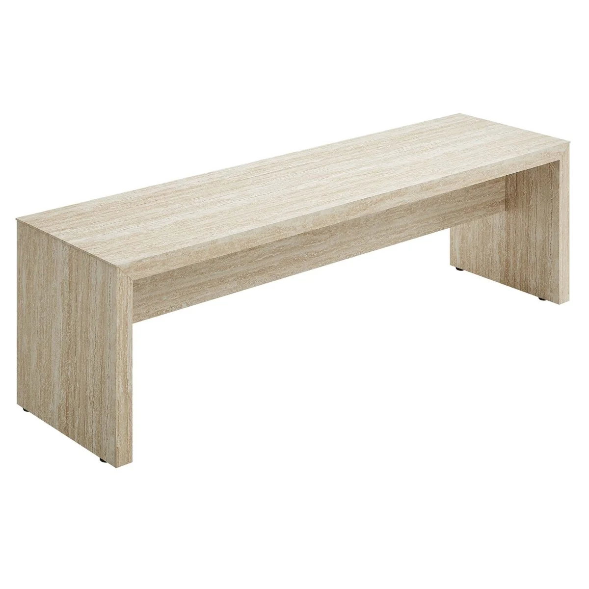 62 Inch Faux Travertine Long Bench with Sleek Modern Silhouette