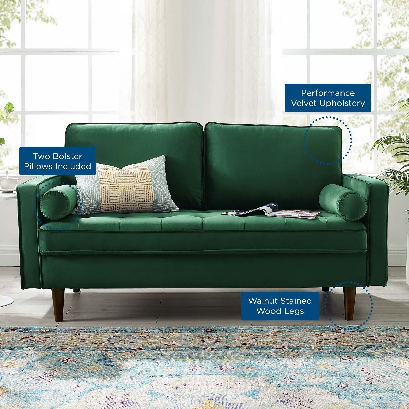 62 Inch Mid-Century Modern Performance Velvet Loveseat - Image 24