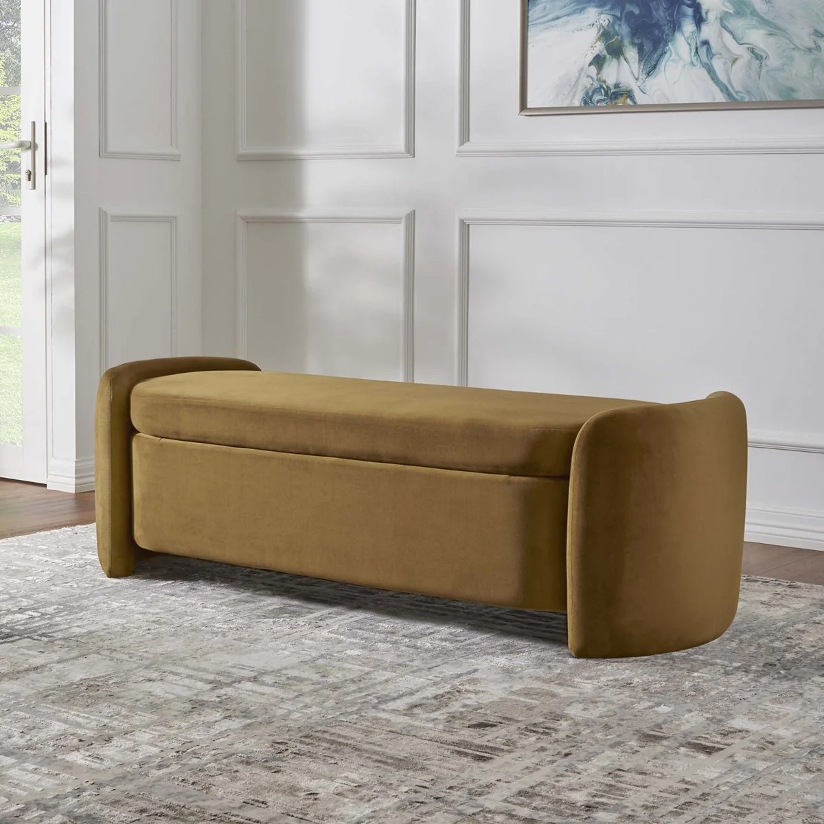 62 Inch Trending Performance Velvet Storage Bench in Cognac - Image 6