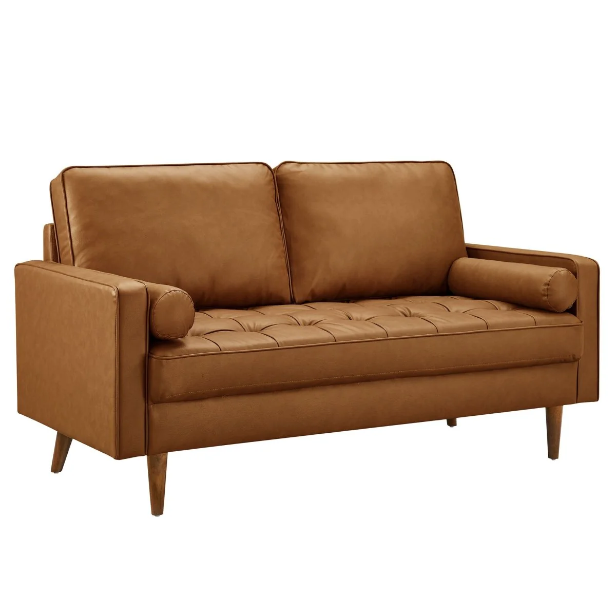 62 Inch Tufted Upholstered Vegan Leather Loveseat - Image 8