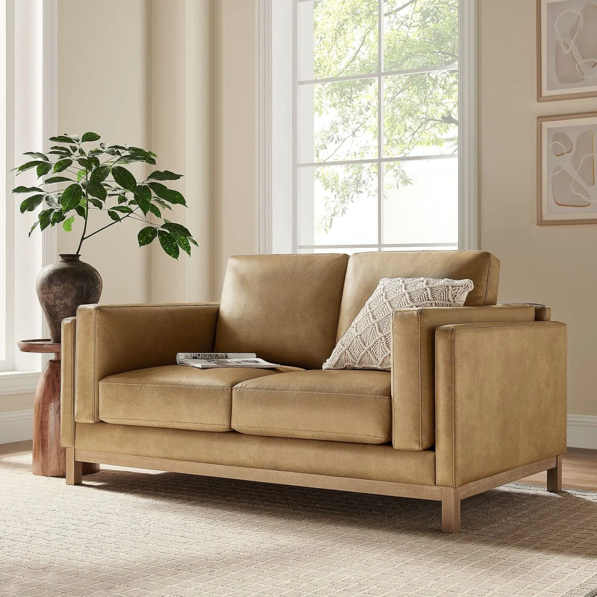 63 Inch American-Traditional Upholstered Vegan Leather Loveseat - Image 8