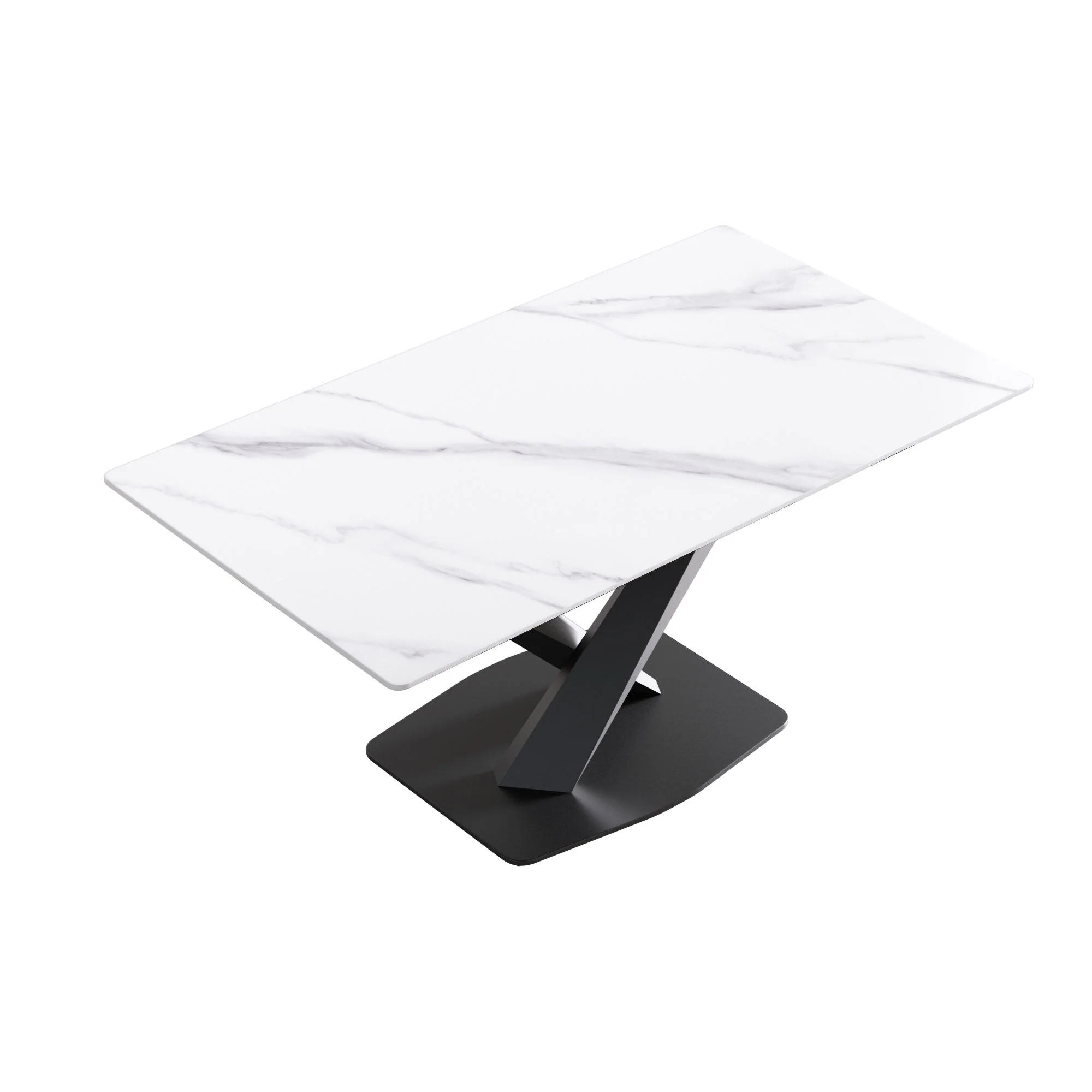 63" Modern Artificial Stone Straight Edge Metal X-Leg Dining Table, 6 People - White / Black - Image 4