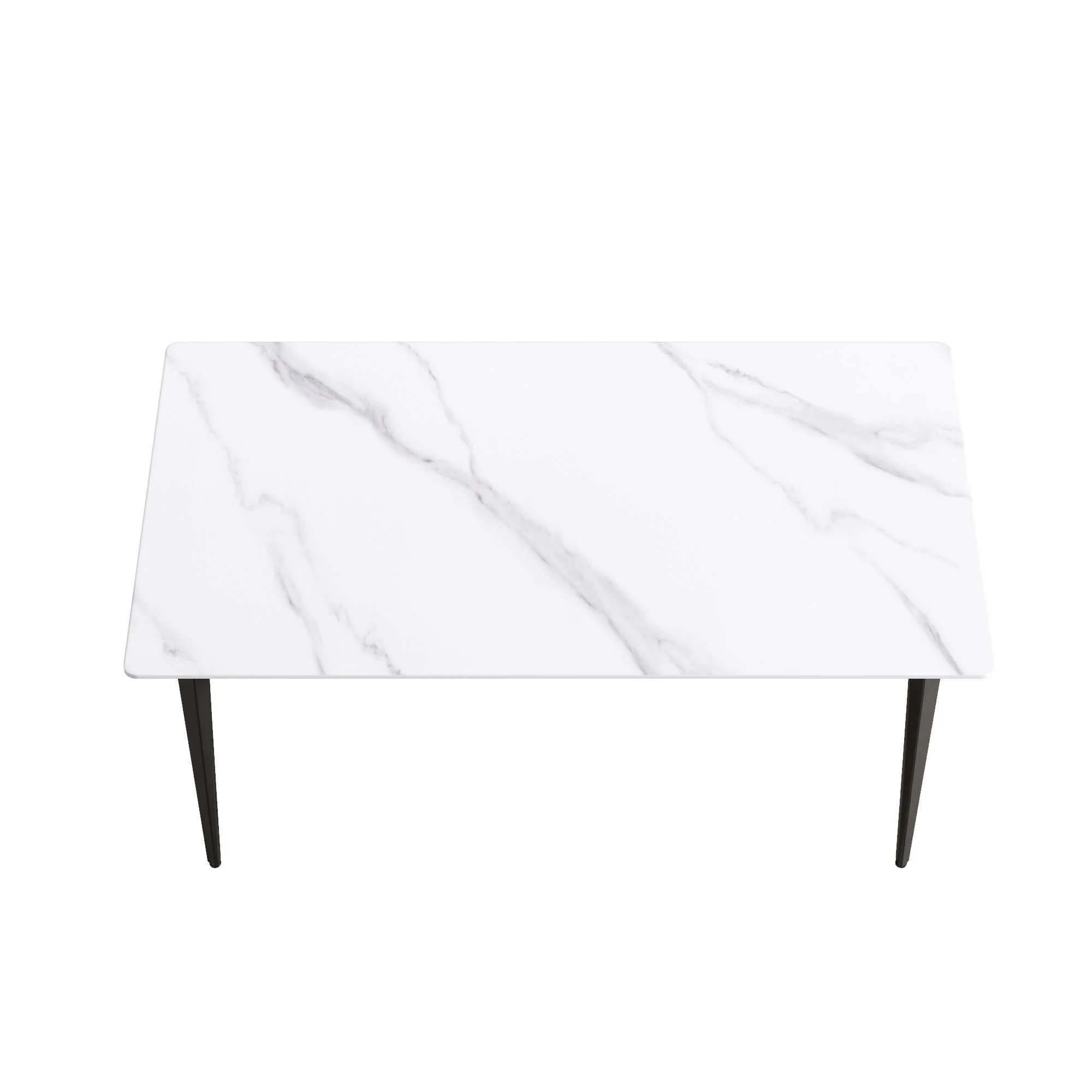 63" Modern Artificial Stone White Straight Edge Black Metal Leg Dining Table, 6 People - White / Black - Image 3