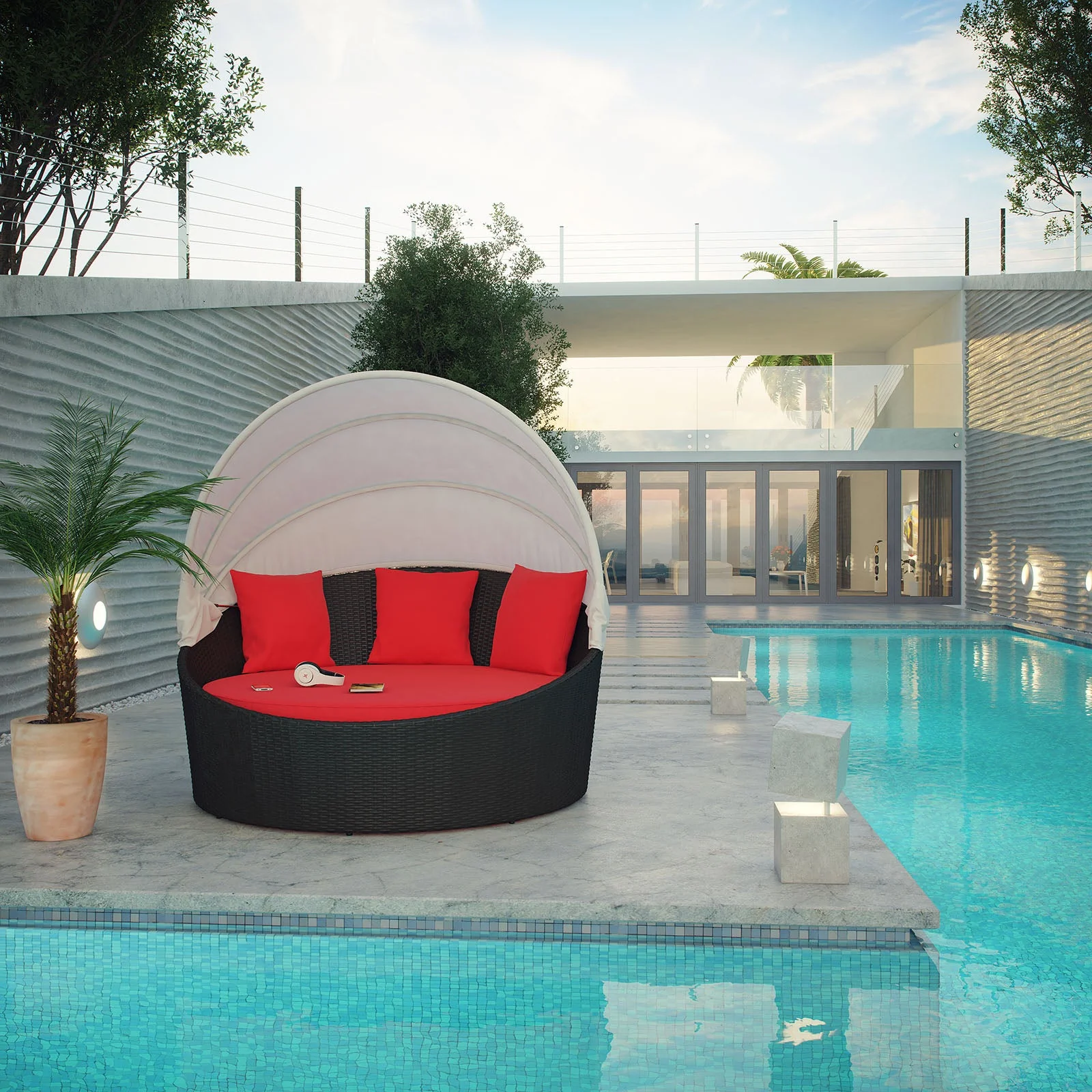 63" Outdoor Rattan Canopy Daybed for Patio and Garden Seating, Adjustable Canopy - Image 6