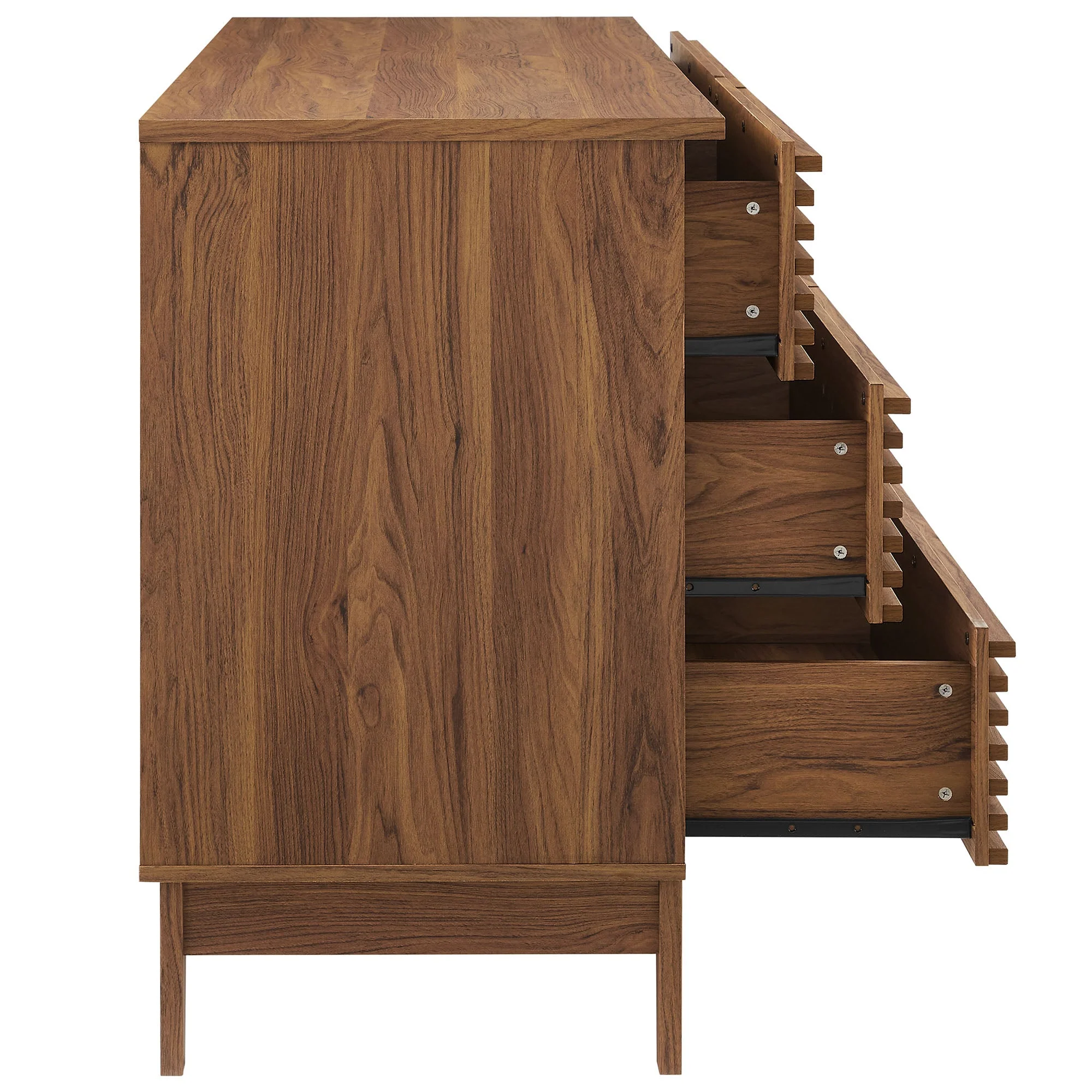 62" Walnut Slatted Front 6-Drawer Mid-Century Dresser - Image 6