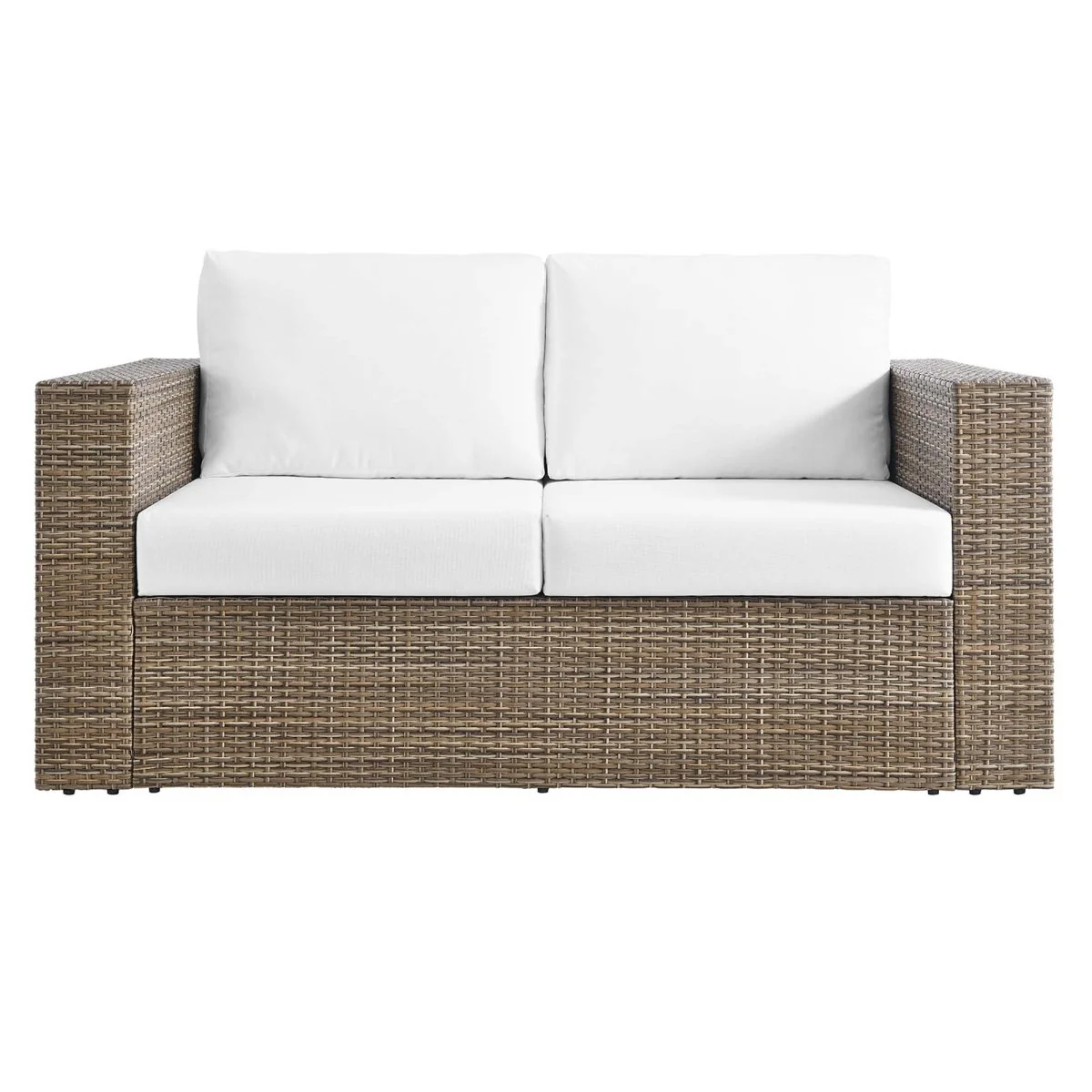 64" Cappuccino White Wicker Outdoor Loveseat - Image 7