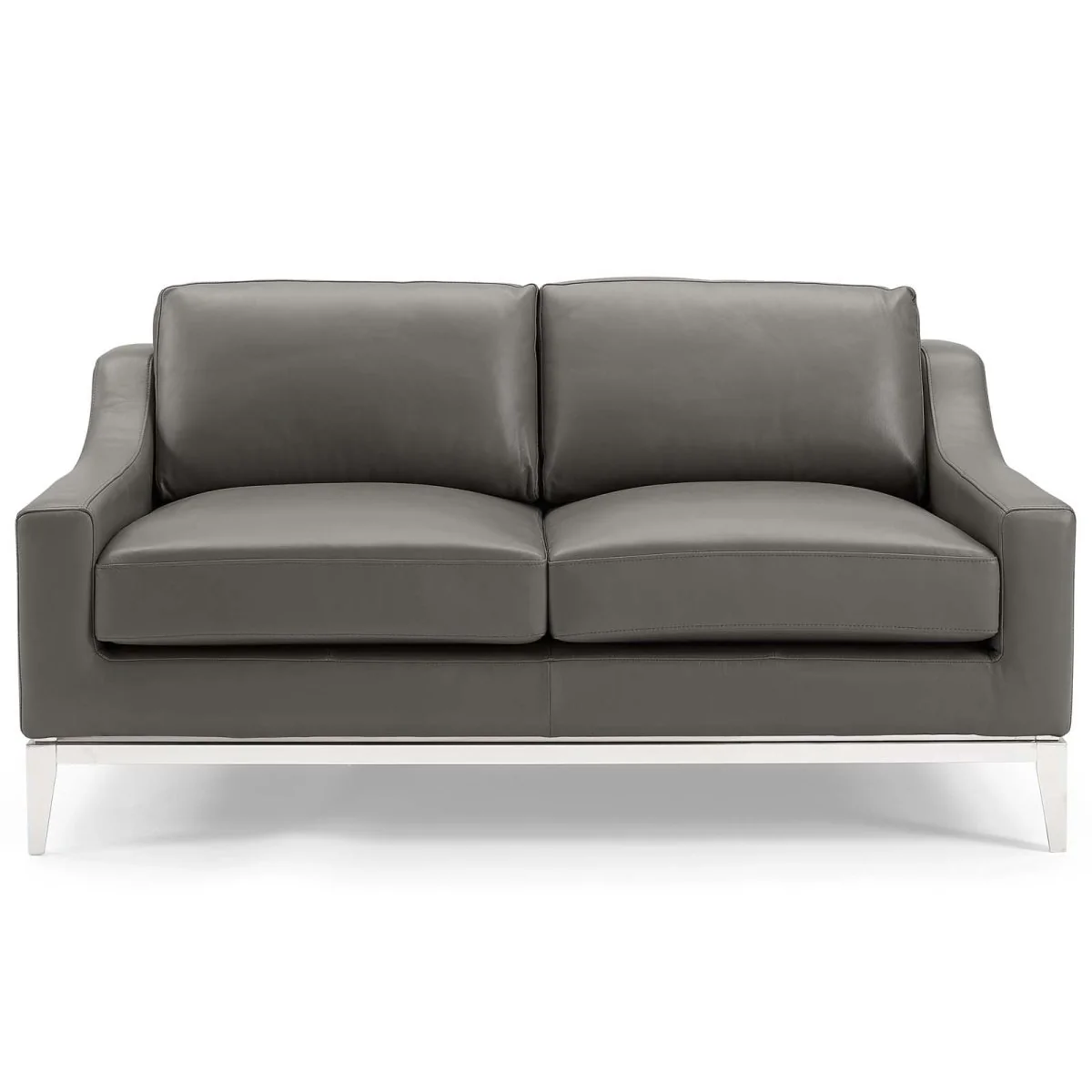 64 Inch Stainless Steel Base Leather Loveseat