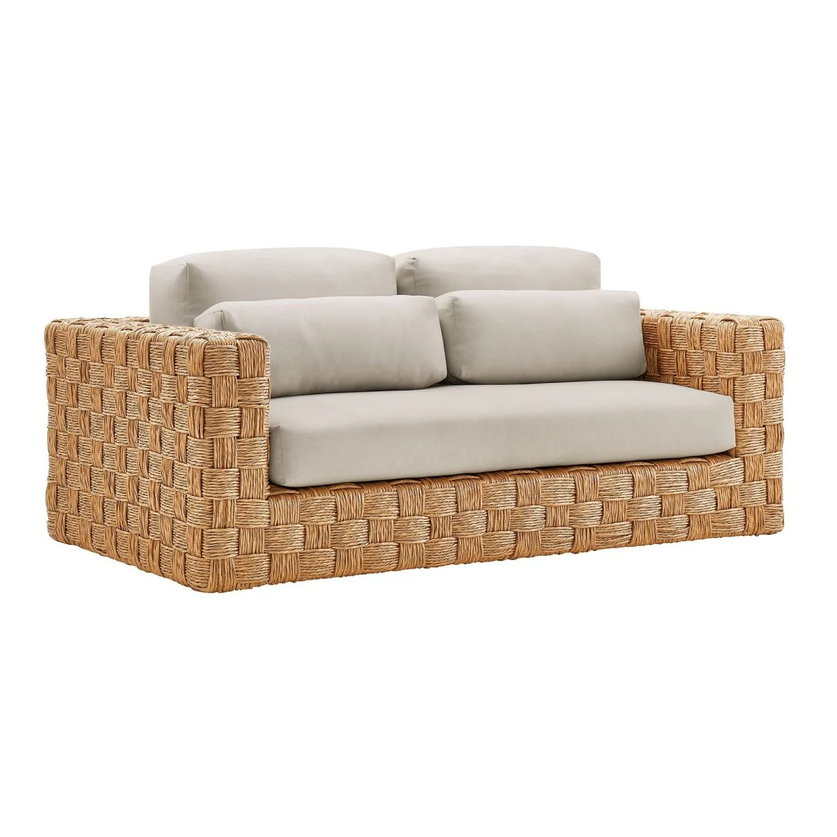 64" Natural Light Gray Wicker Rattan Outdoor Patio Loveseat