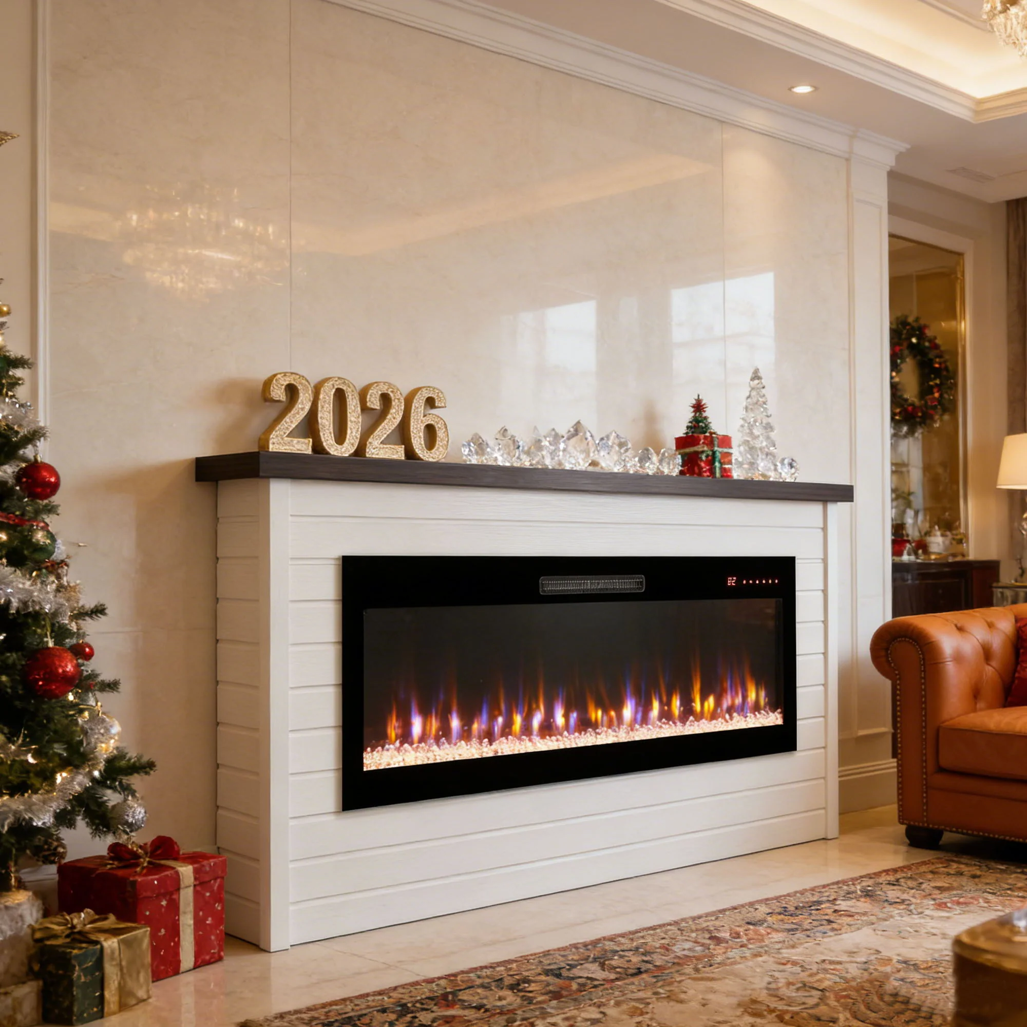 65" Electric Fireplace With Wall Mantel, 50" Fireplace Insert Heater, Remote Control, Timer For Living Room - Antique White - Image 9