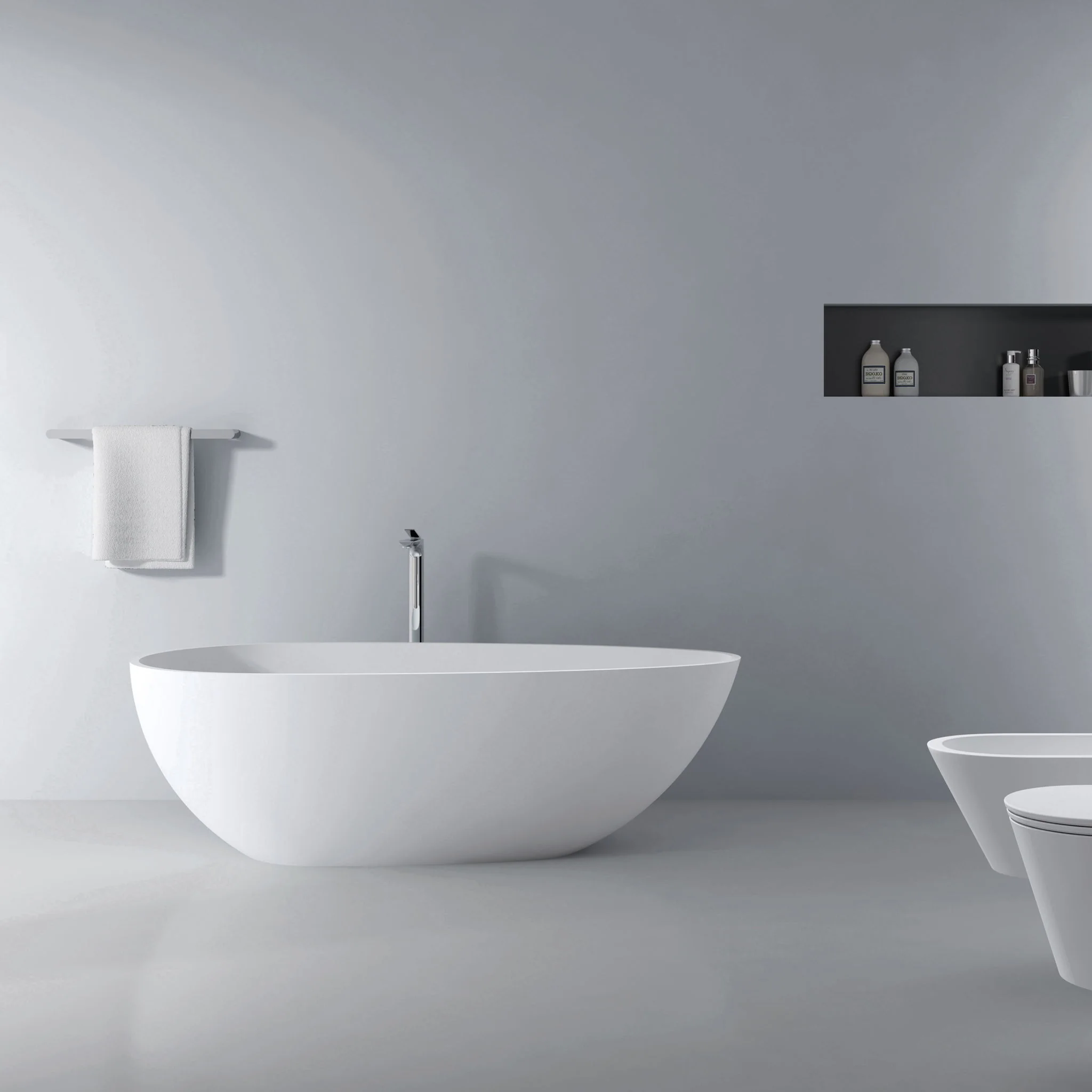 66.9" x 34" x 21.7" Freestanding Solid Surface Soaking Bathtub For Bathroom - Matte White - Image 4