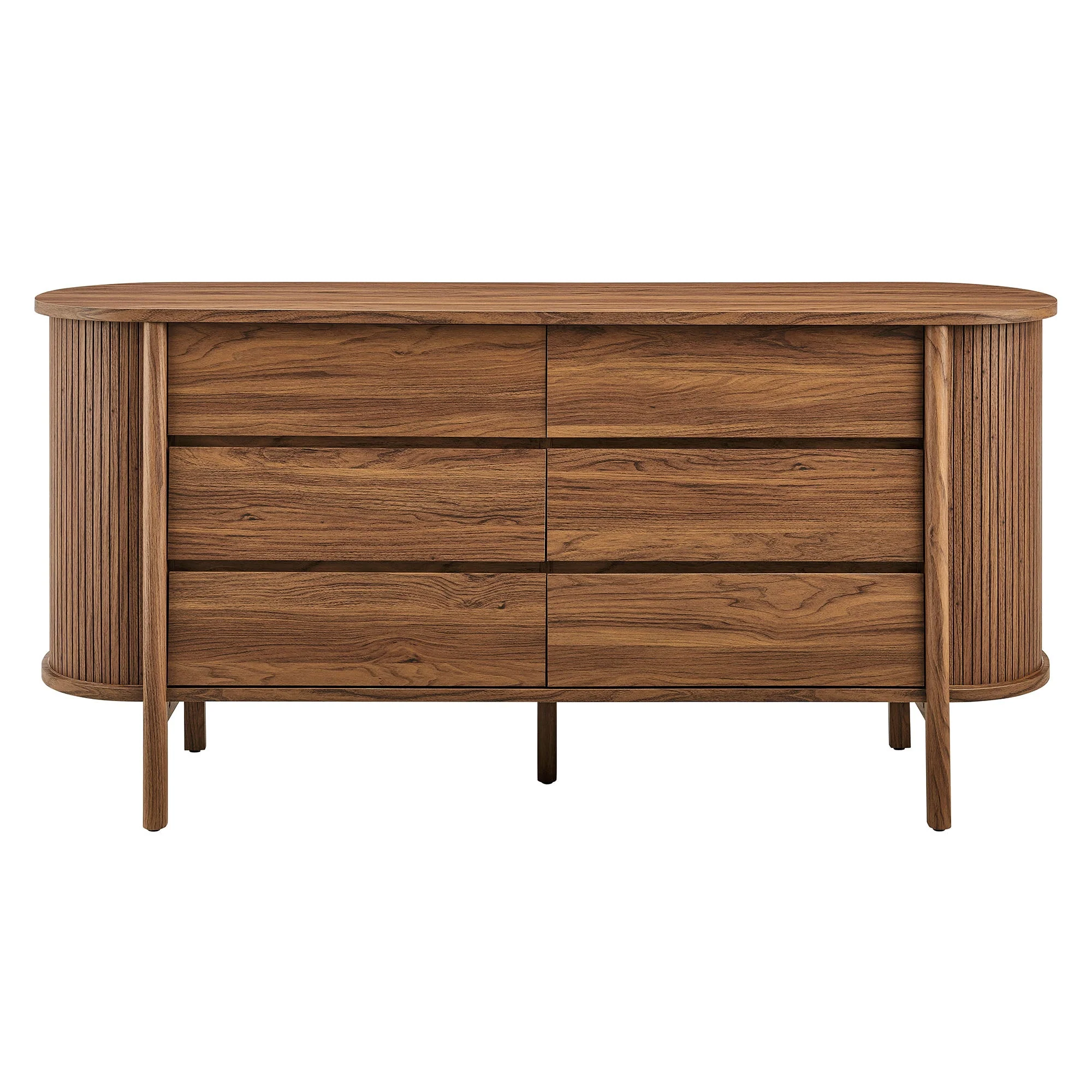 66" Oak Curved Fluted 6-Drawer Modern Bedroom Dresser - Image 16