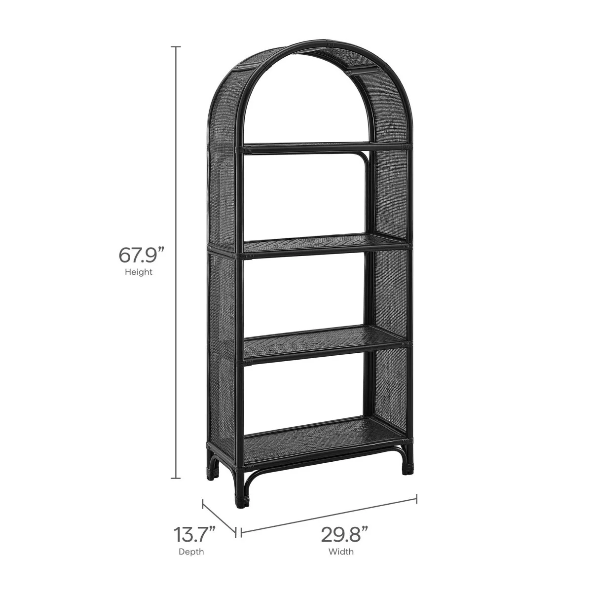 67" Tall Arched Natural Rattan and Wood Bookshelf - Image 11
