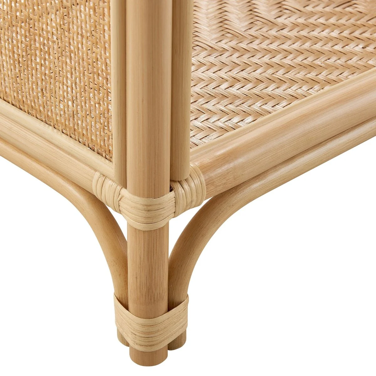 67" Tall Arched Natural Rattan and Wood Bookshelf - Image 6
