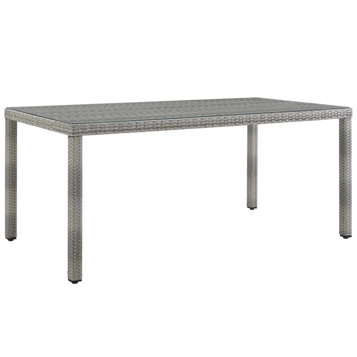 68" Gray Wicker Outdoor Dining Table with Glass Top