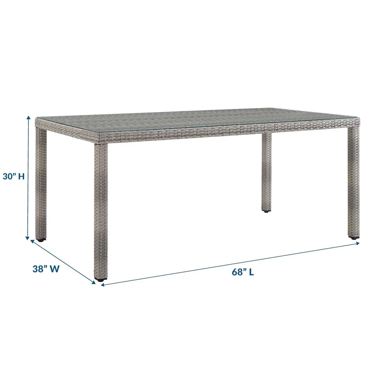 68" Gray Wicker Outdoor Dining Table with Glass Top - Image 4
