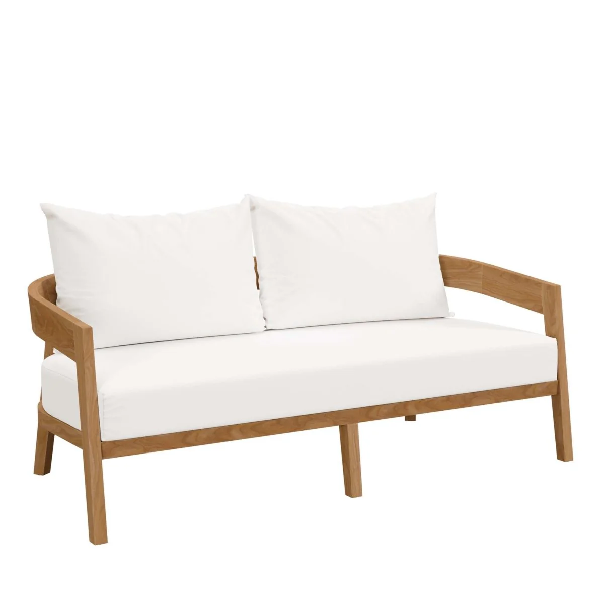 69" Natural Teak Wood Outdoor Patio Loveseat with Weather-Resistant Seat Cushions