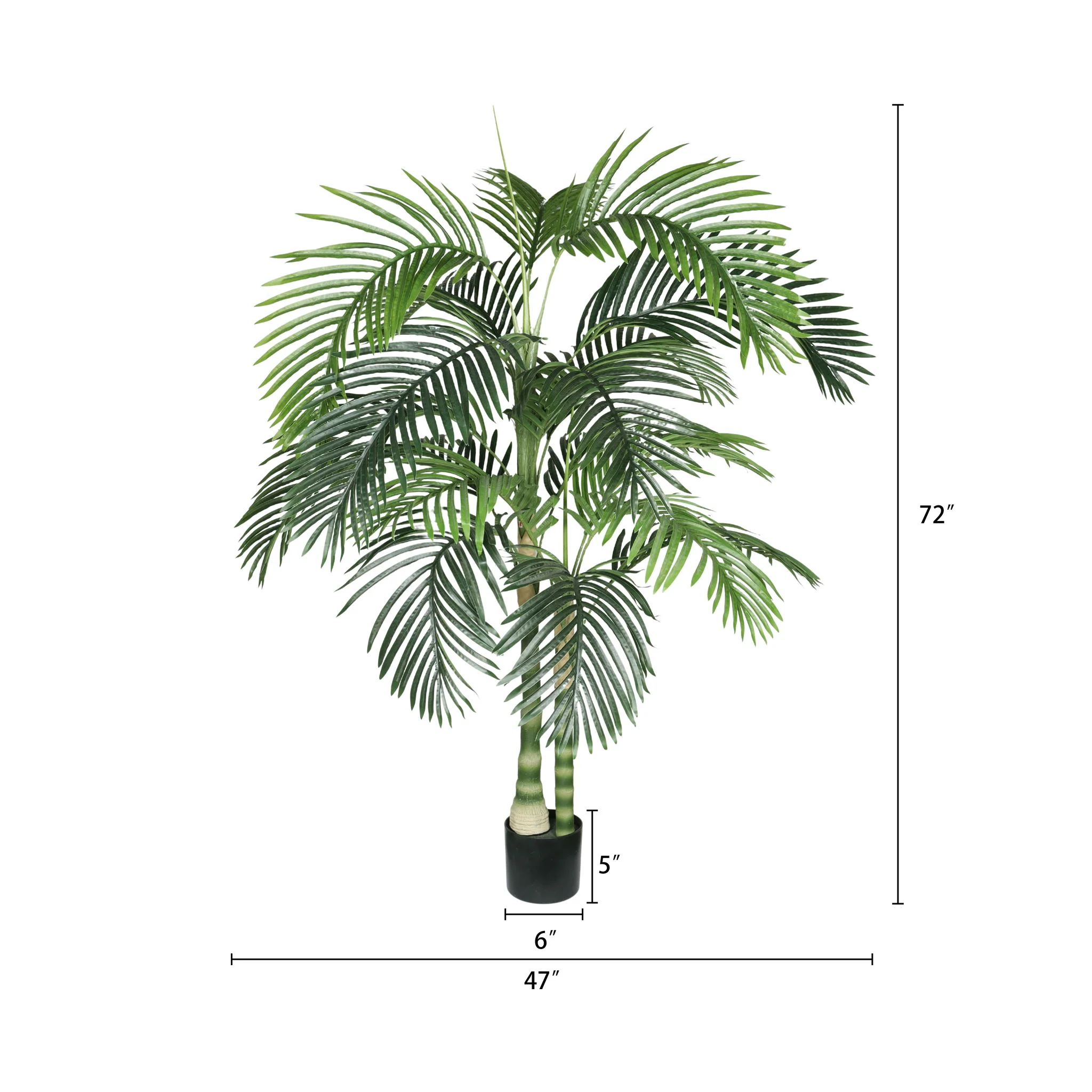 6Ft Golden Cane Artificial Palm Tree With Plastic Pot, Tropical Faux Palm, Indoor / Outdoor Decoration - Green Leaves - Image 7