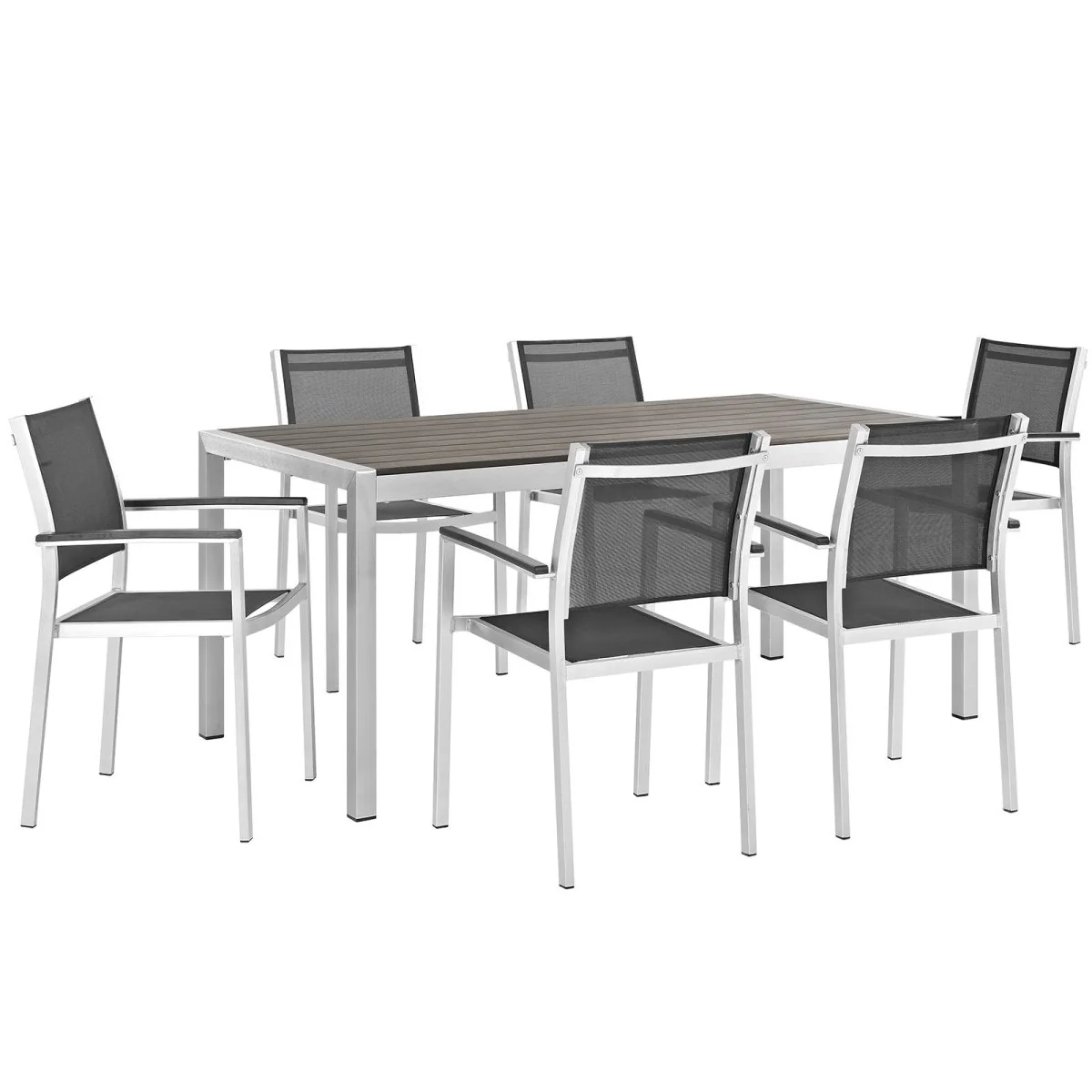 7-Piece Aluminum Outdoor Dining Set with Mesh Chairs – Silver and Black