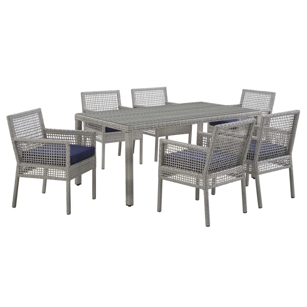 7 Piece Outdoor Patio Wicker Dining Set – Cushioned Seating with Table and Chairs - Image 15