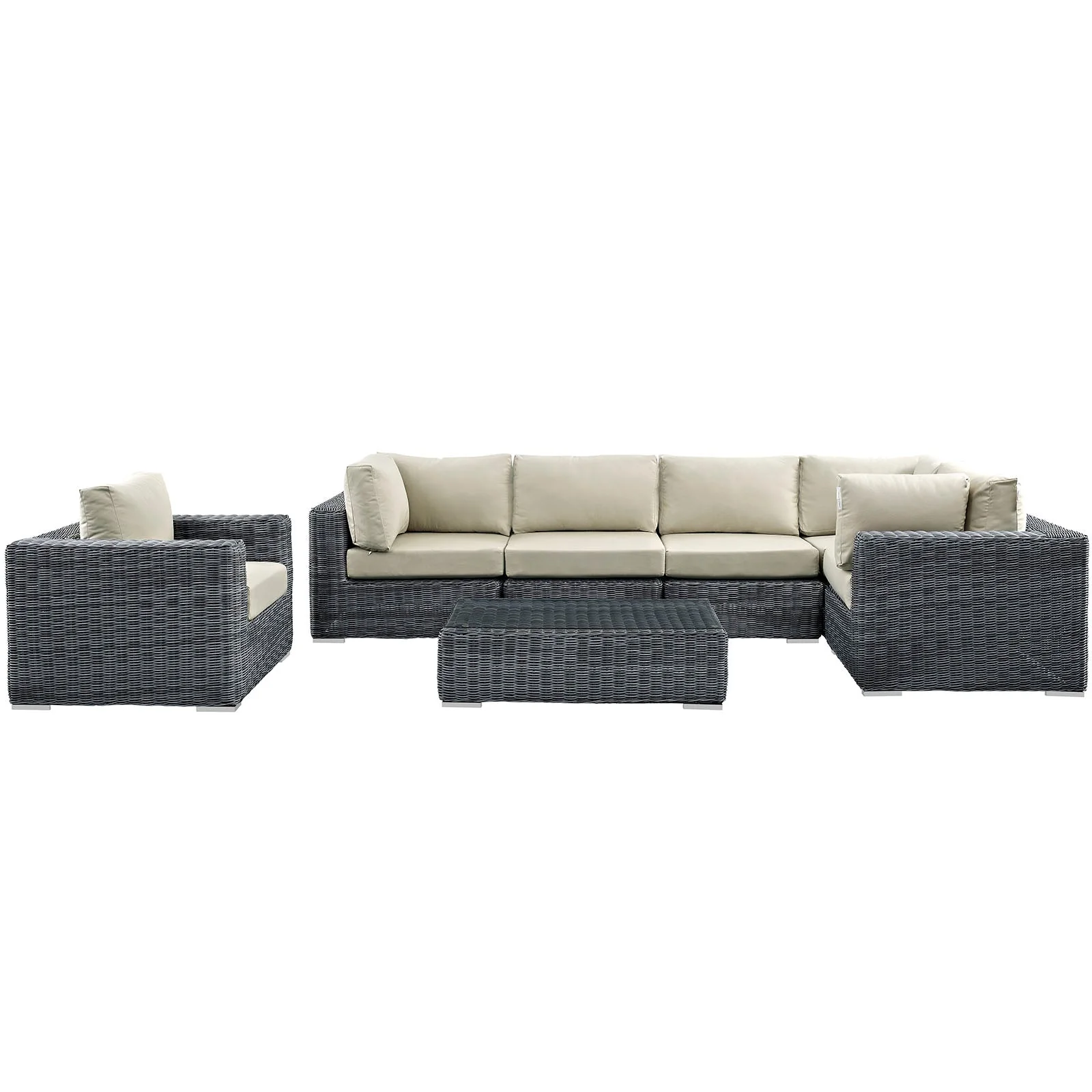 7-Piece Outdoor Wicker Patio Sectional Set with Sunbrella Fabric - Image 8