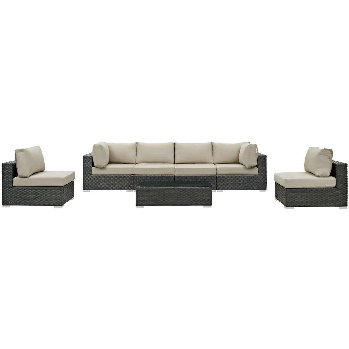 7-Piece Outdoor Woven Patio Sectional Set with Performance Cushions - Image 7